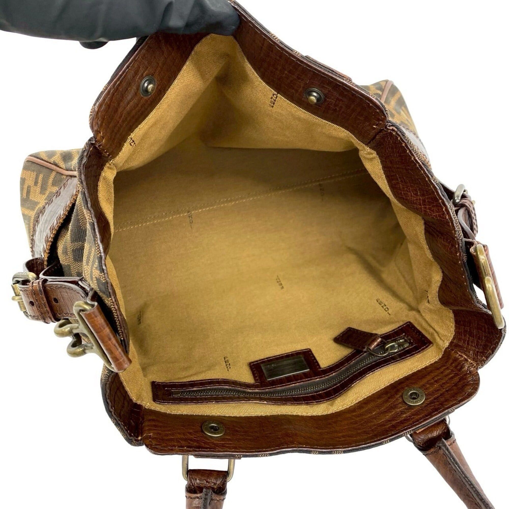 Fendi FENDI Zucca FF pattern logo hardware canvas leather genuine handbag mini tote bag brown 22186 Size ONE SIZE - 9 Thumbnail