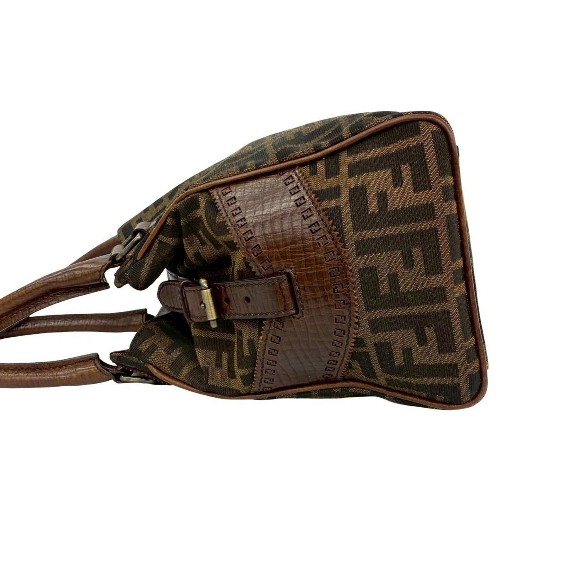 Fendi FENDI Zucca FF pattern logo hardware canvas leather genuine handbag mini tote bag brown 22186 Size ONE SIZE - 5 Thumbnail
