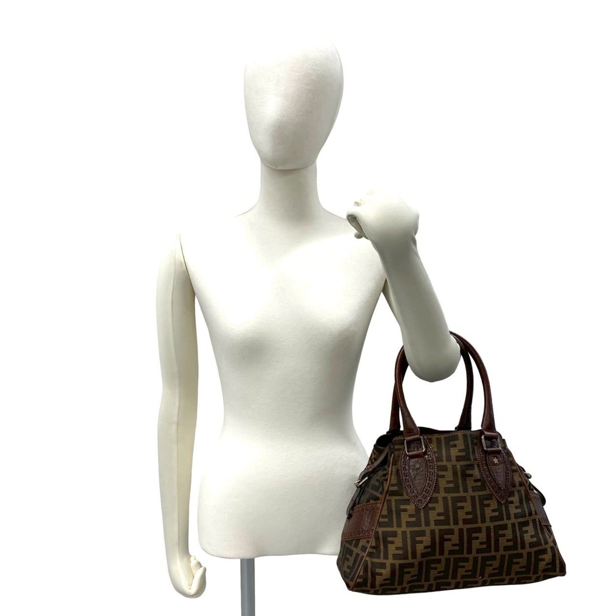 Fendi FENDI Zucca FF pattern logo hardware canvas leather genuine handbag mini tote bag brown 22186 Size ONE SIZE - 2 Thumbnail