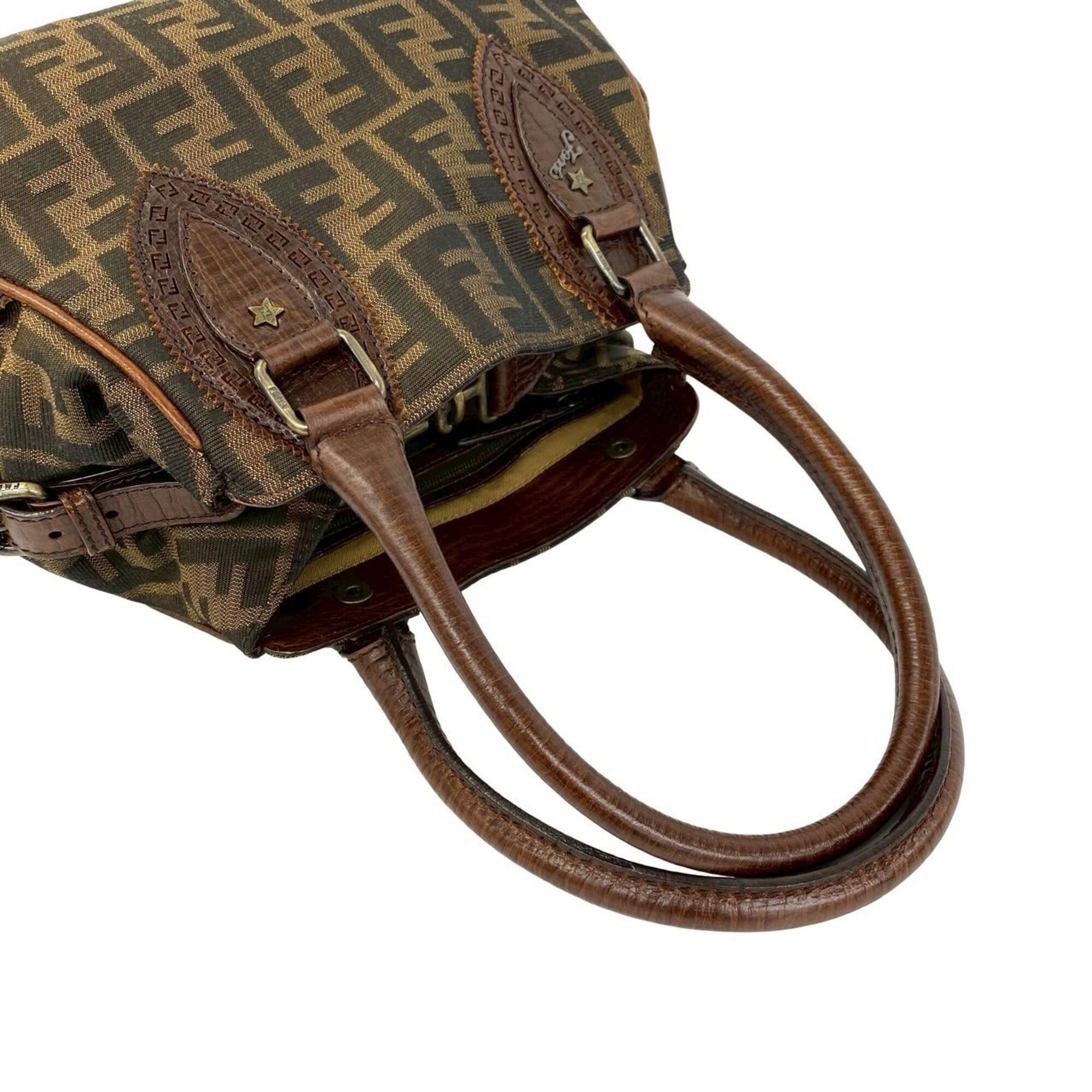 Fendi FENDI Zucca FF pattern logo hardware canvas leather genuine handbag mini tote bag brown 22186 Size ONE SIZE - 4 Thumbnail