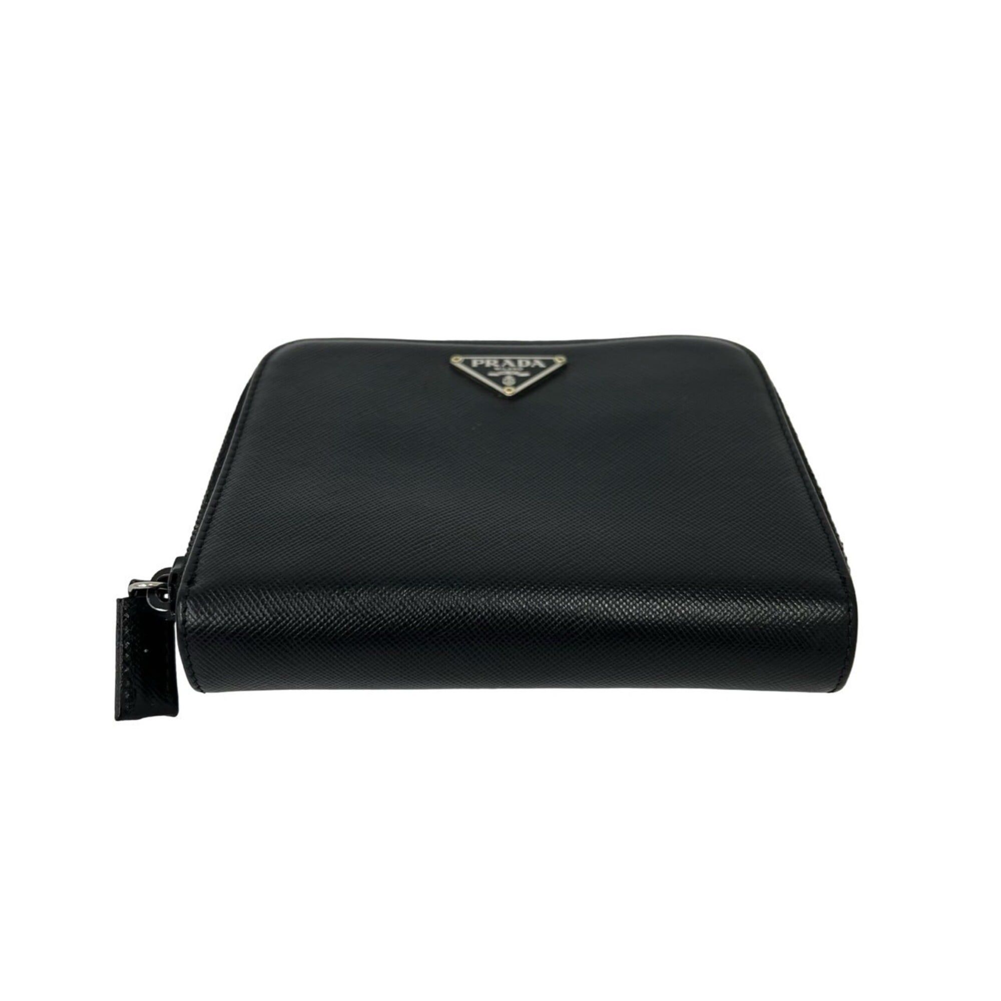 Prada PRADA Triangle Logo Plate Hardware Saffiano Leather Bi-fold Mini Wallet Black 59666 Size ONE SIZE - 6 Thumbnail