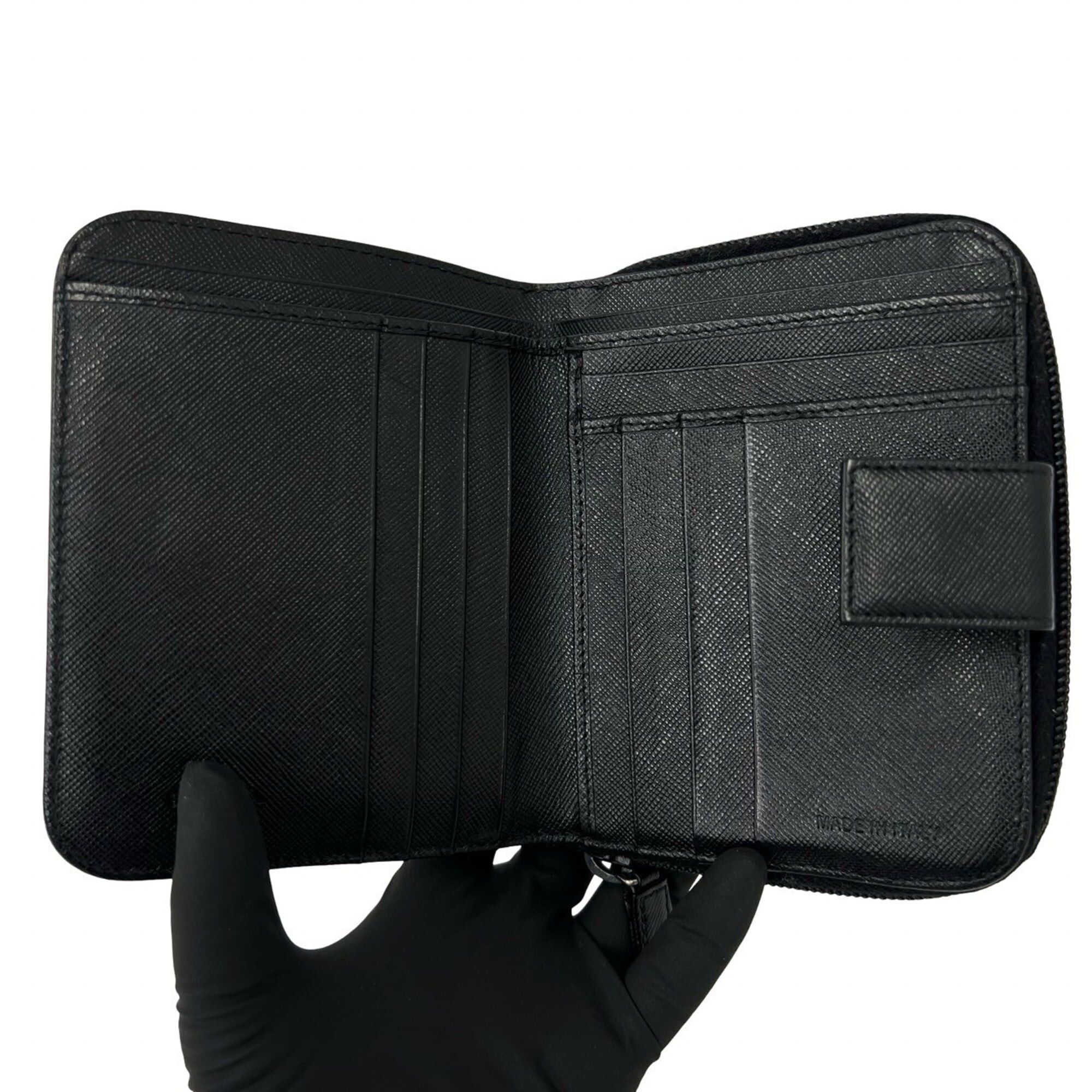 Prada PRADA Triangle Logo Plate Hardware Saffiano Leather Bi-fold Mini Wallet Black 59666 Size ONE SIZE - 7 Thumbnail