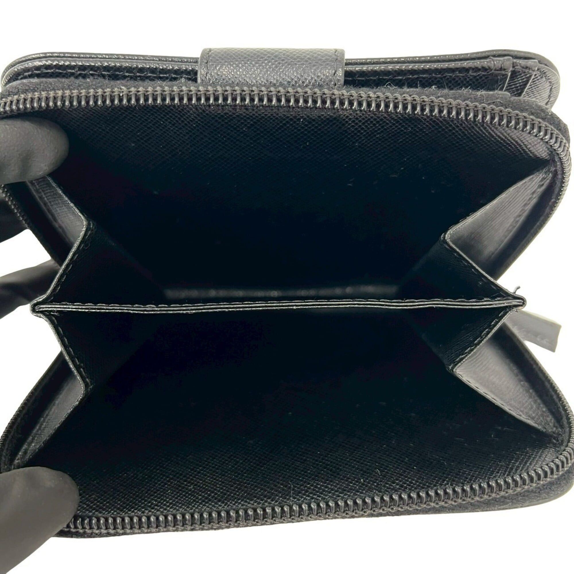 Prada PRADA Triangle Logo Plate Hardware Saffiano Leather Bi-fold Mini Wallet Black 59666 Size ONE SIZE - 10 Thumbnail