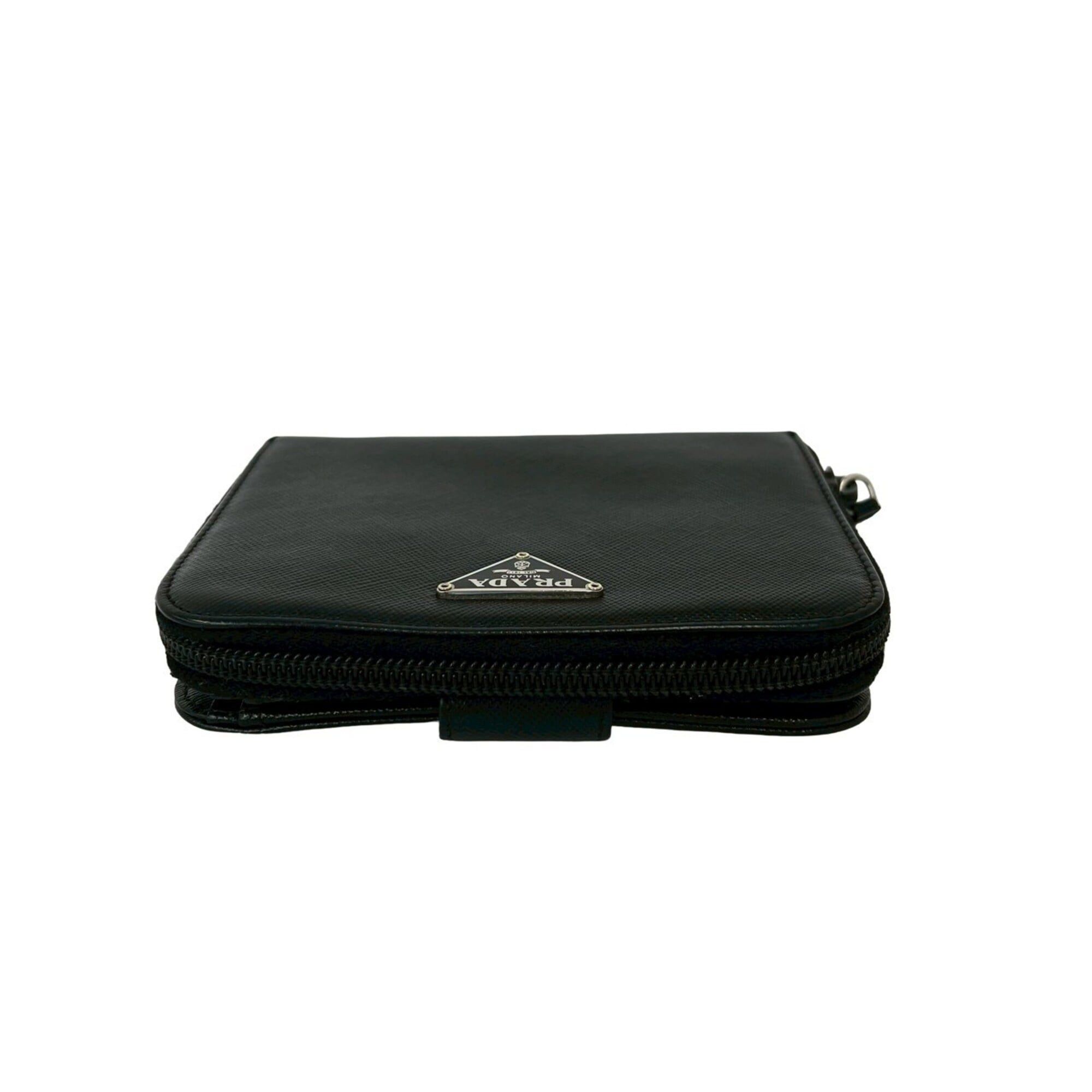 Prada PRADA Triangle Logo Plate Hardware Saffiano Leather Bi-fold Mini Wallet Black 59666 Size ONE SIZE - 3 Thumbnail
