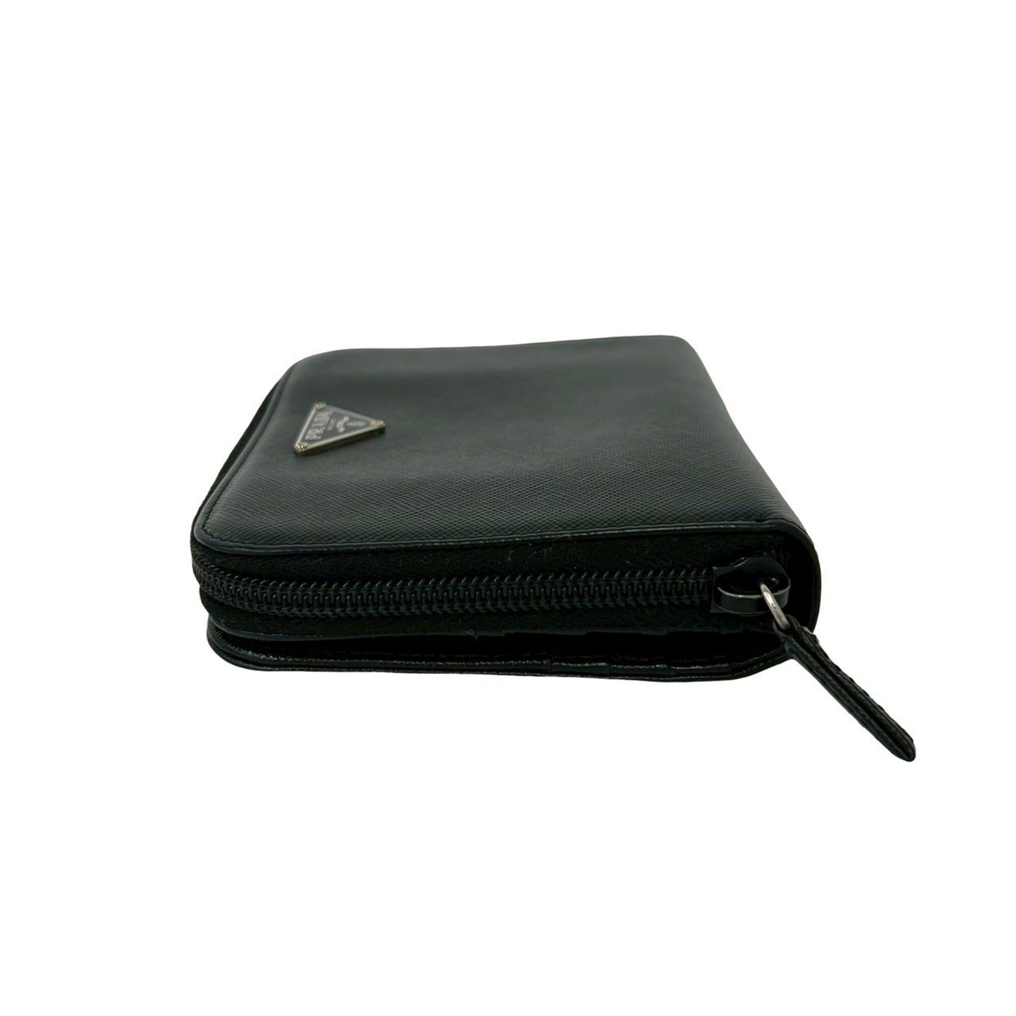 Prada PRADA Triangle Logo Plate Hardware Saffiano Leather Bi-fold Mini Wallet Black 59666 Size ONE SIZE - 4 Thumbnail