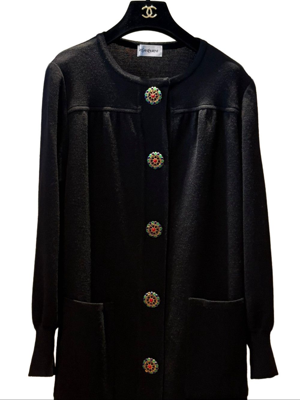 Yves Saint Laurent Yves Saint Laurent Black Wool Ornament Button Coat M Size M / US 6-8 / IT 42-44 - 6 Thumbnail