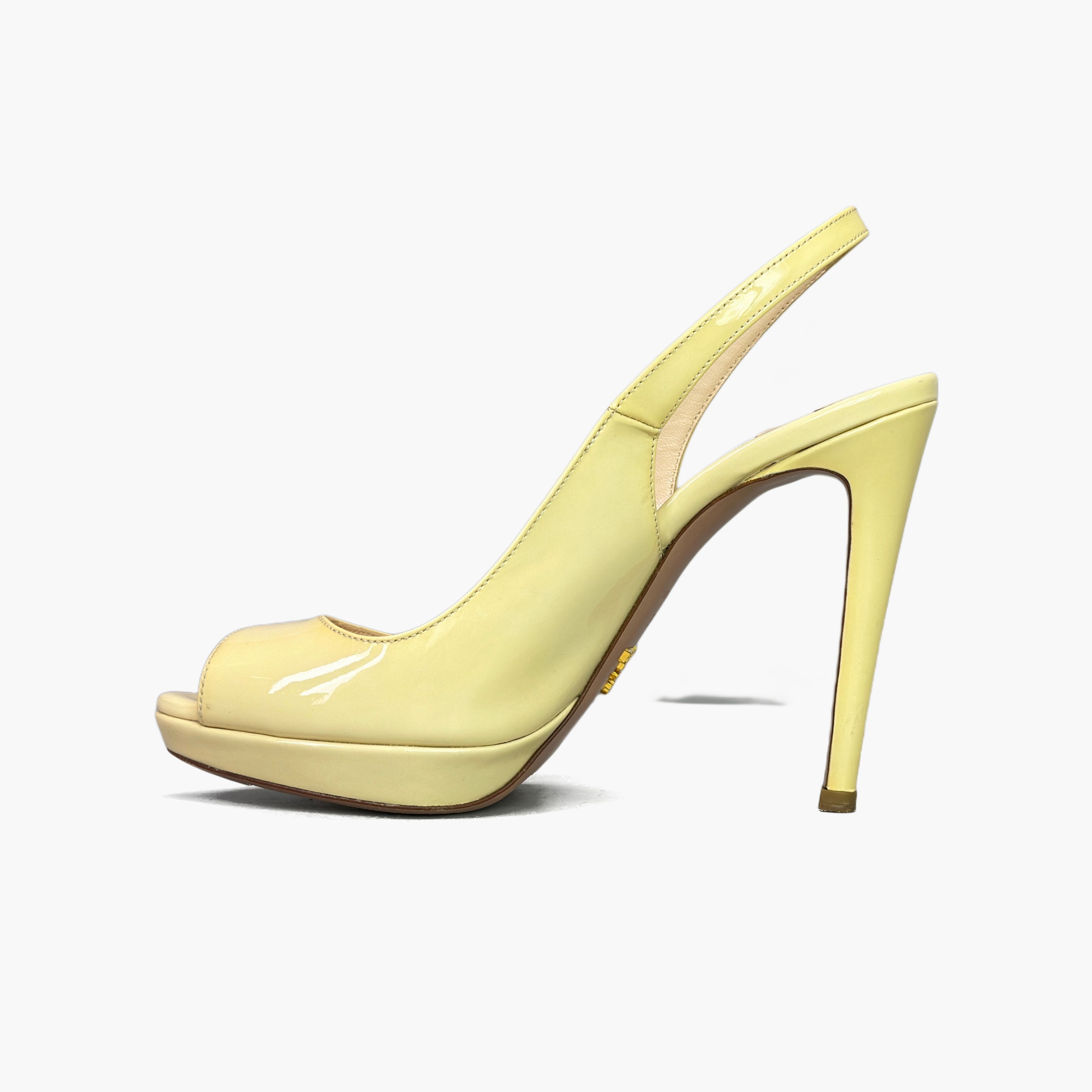 Prada Prada Yellow Patent Leather Slingback Heels Size 36.5 Size US 6.5 / IT 36.5 - 3 Thumbnail