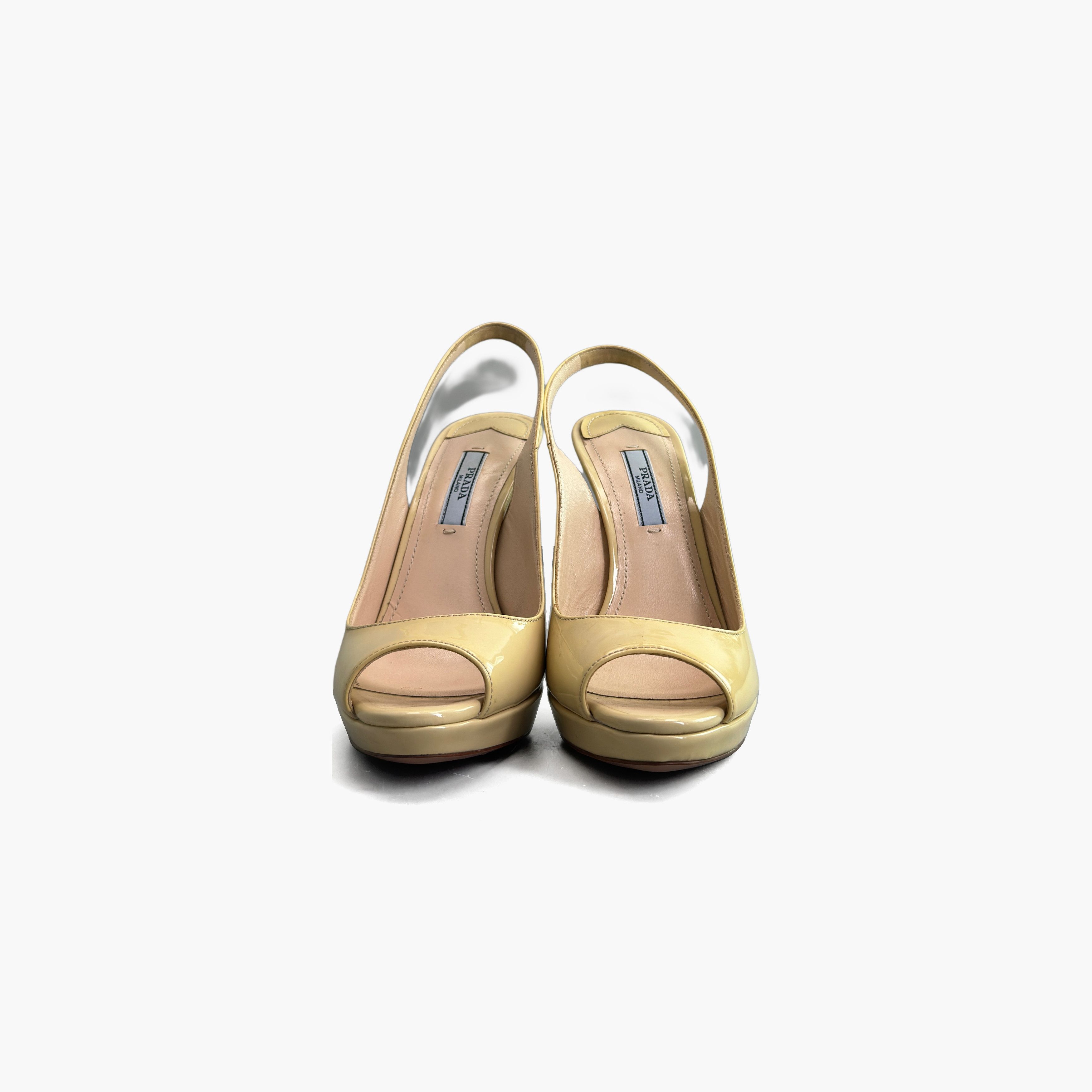 Prada Prada Yellow Patent Leather Slingback Heels Size 36.5 Size US 6.5 / IT 36.5 - 5 Thumbnail