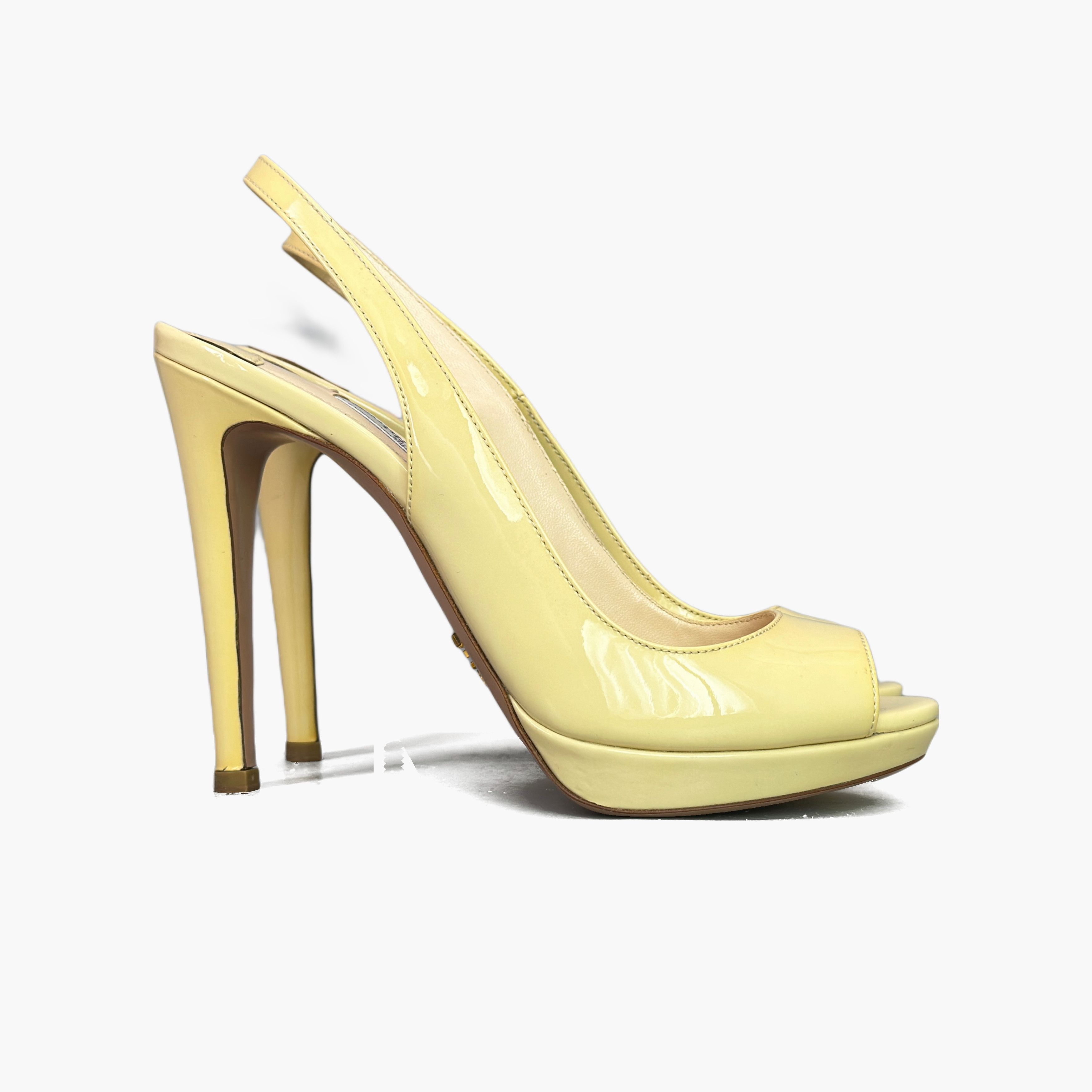 Prada Prada Yellow Patent Leather Slingback Heels Size 36.5 Size US 6.5 / IT 36.5 - 4 Thumbnail
