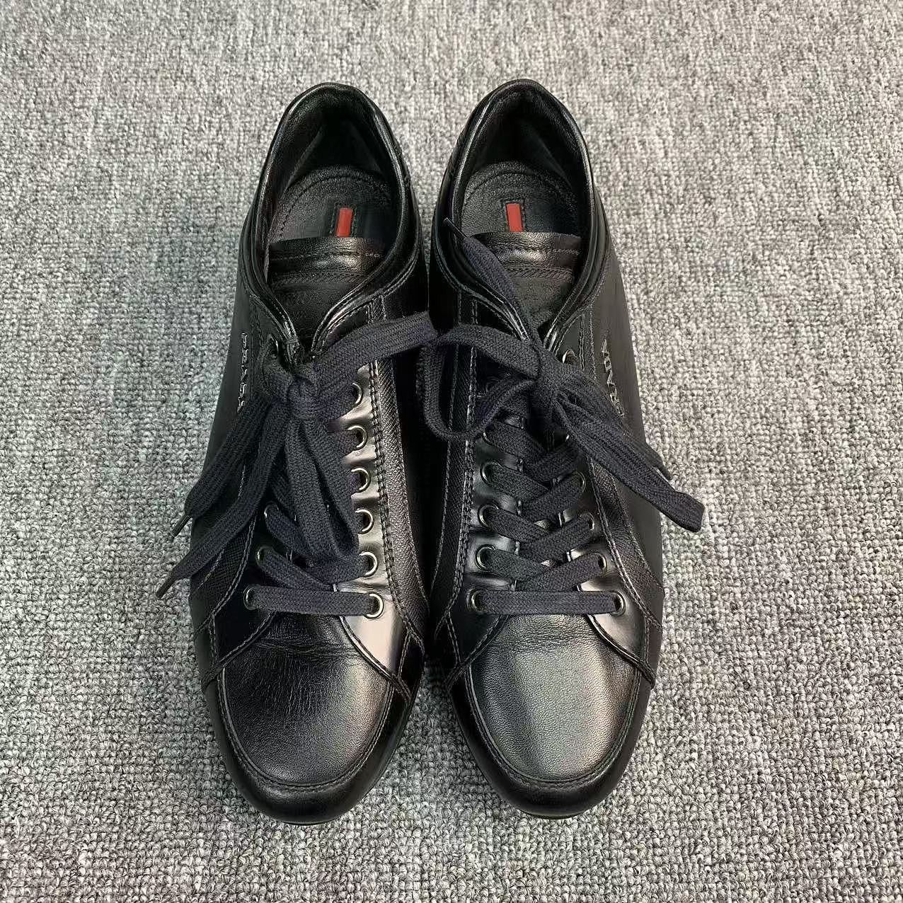 Prada Prada Black Leather Low-Top Sneakers Size 37 Size US 7 / IT 37 - 2 Thumbnail