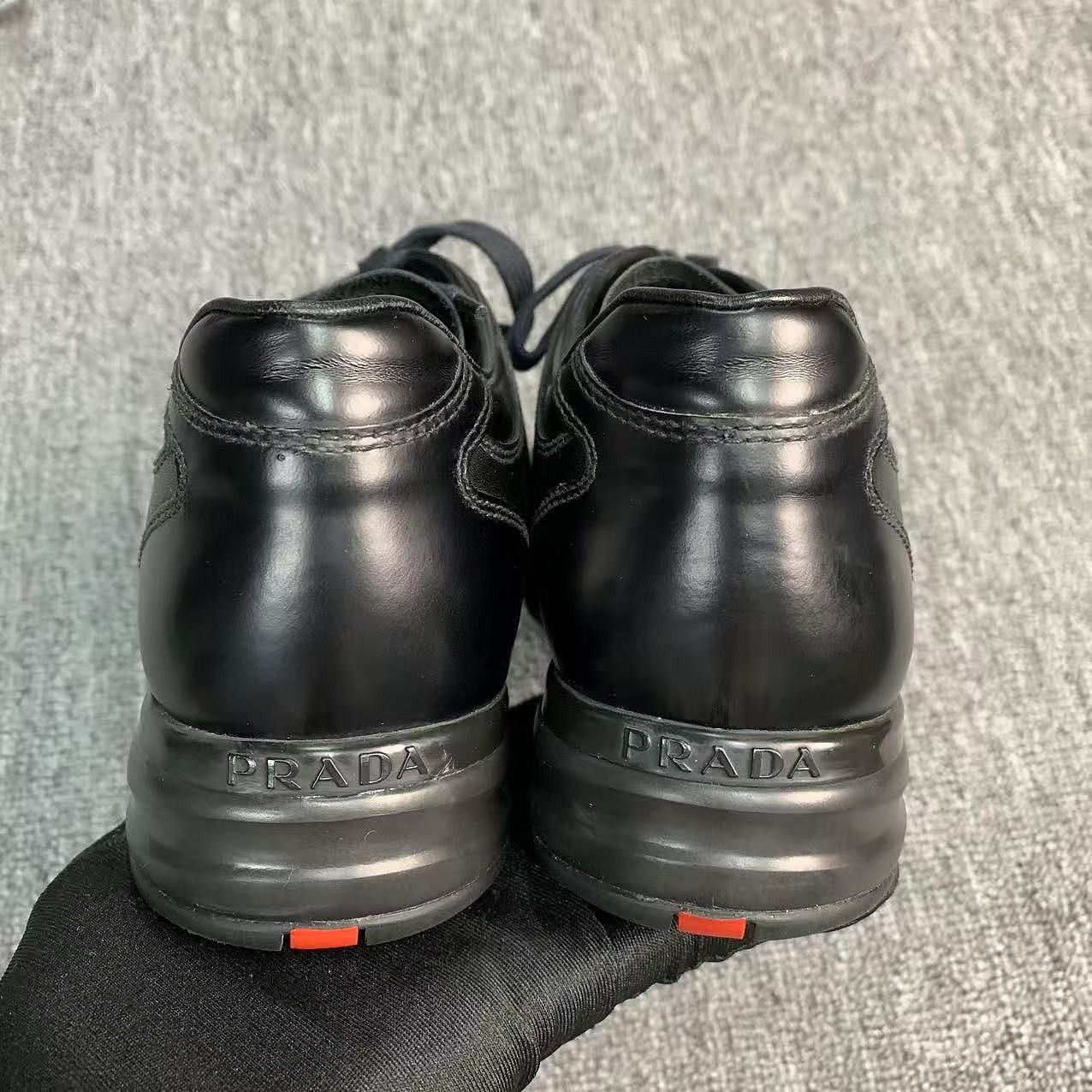 Prada Prada Black Leather Low-Top Sneakers Size 37 Size US 7 / IT 37 - 3 Thumbnail