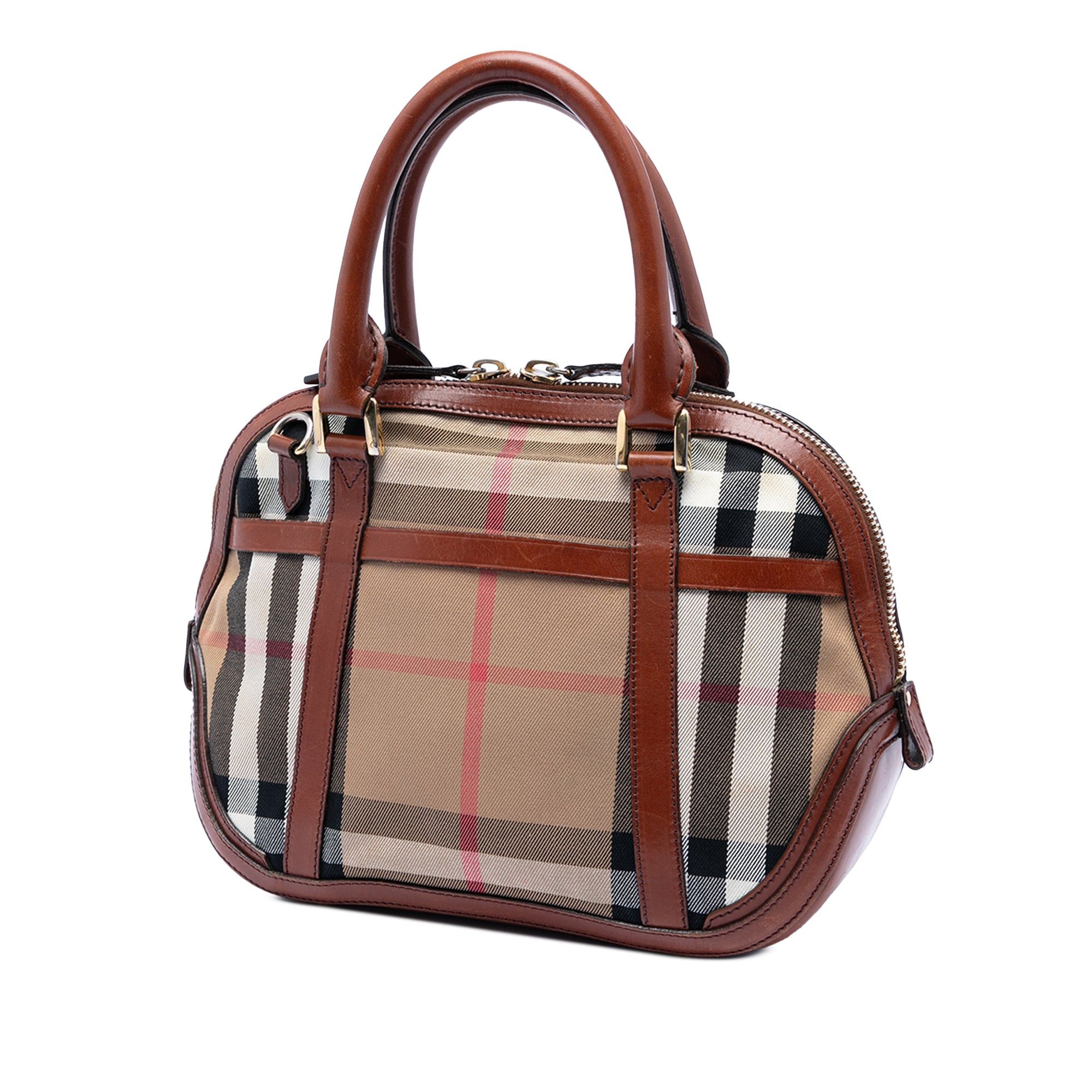 Burberry Small Leather Trimmed House Check Canvas Bridle Orchard Satchel Size ONE SIZE - 2 Thumbnail