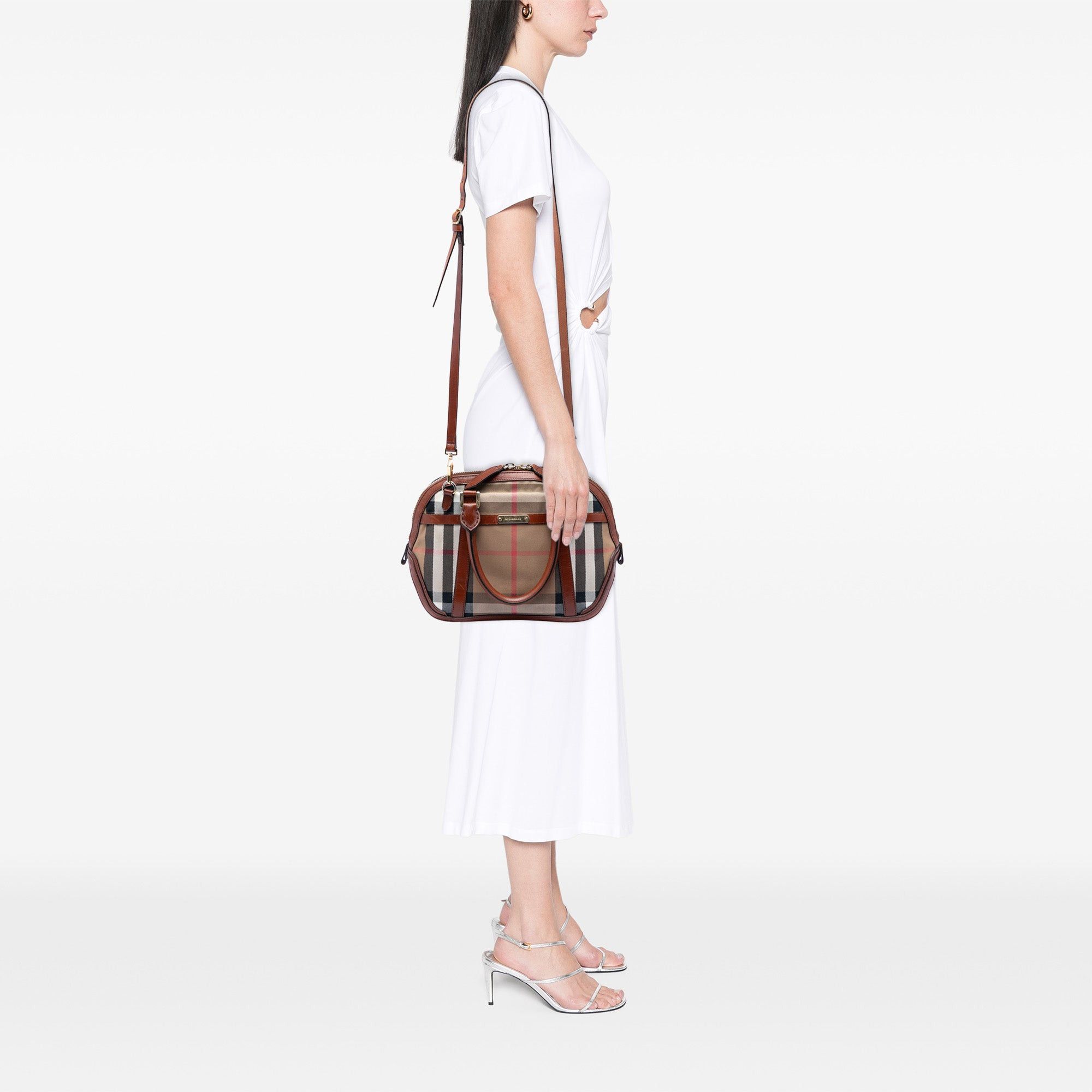 Burberry Small Leather Trimmed House Check Canvas Bridle Orchard Satchel Size ONE SIZE - 6 Thumbnail