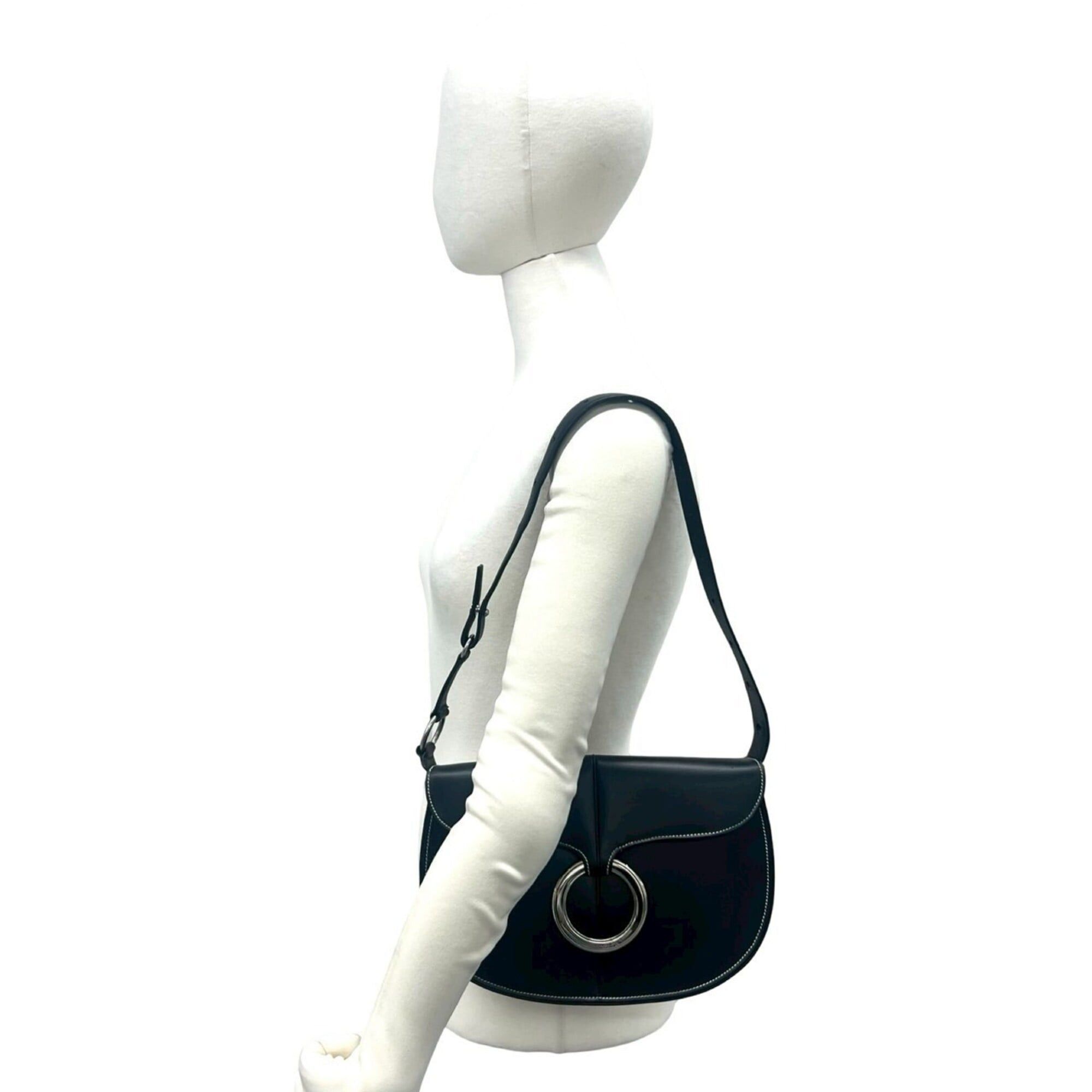 Loewe LOEWE logo ring hardware leather one-shoulder bag semi-shoulder handbag black 22768 Size ONE SIZE - 2 Thumbnail
