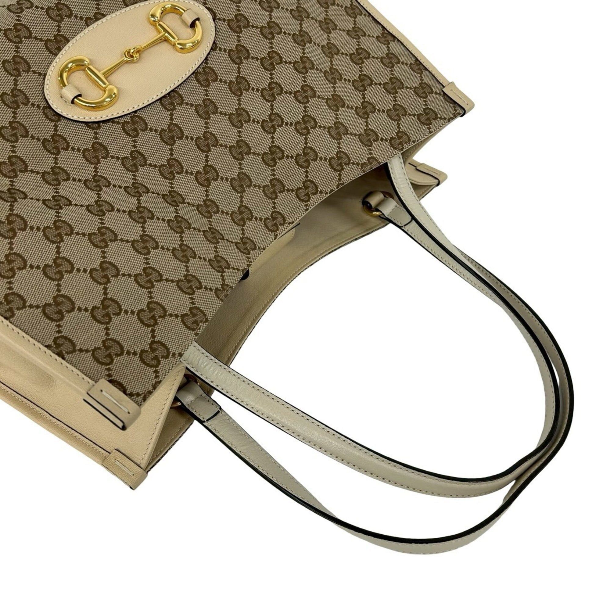 Gucci GUCCI GG Logo Horsebit Hardware Canvas Leather Genuine Tote Bag Semi Shoulder Beige 05060 Size ONE SIZE - 4 Thumbnail