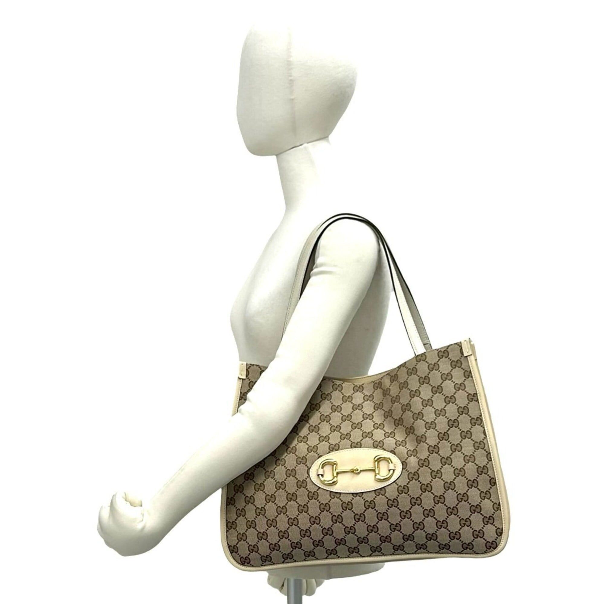 Gucci GUCCI GG Logo Horsebit Hardware Canvas Leather Genuine Tote Bag Semi Shoulder Beige 05060 Size ONE SIZE - 2 Thumbnail