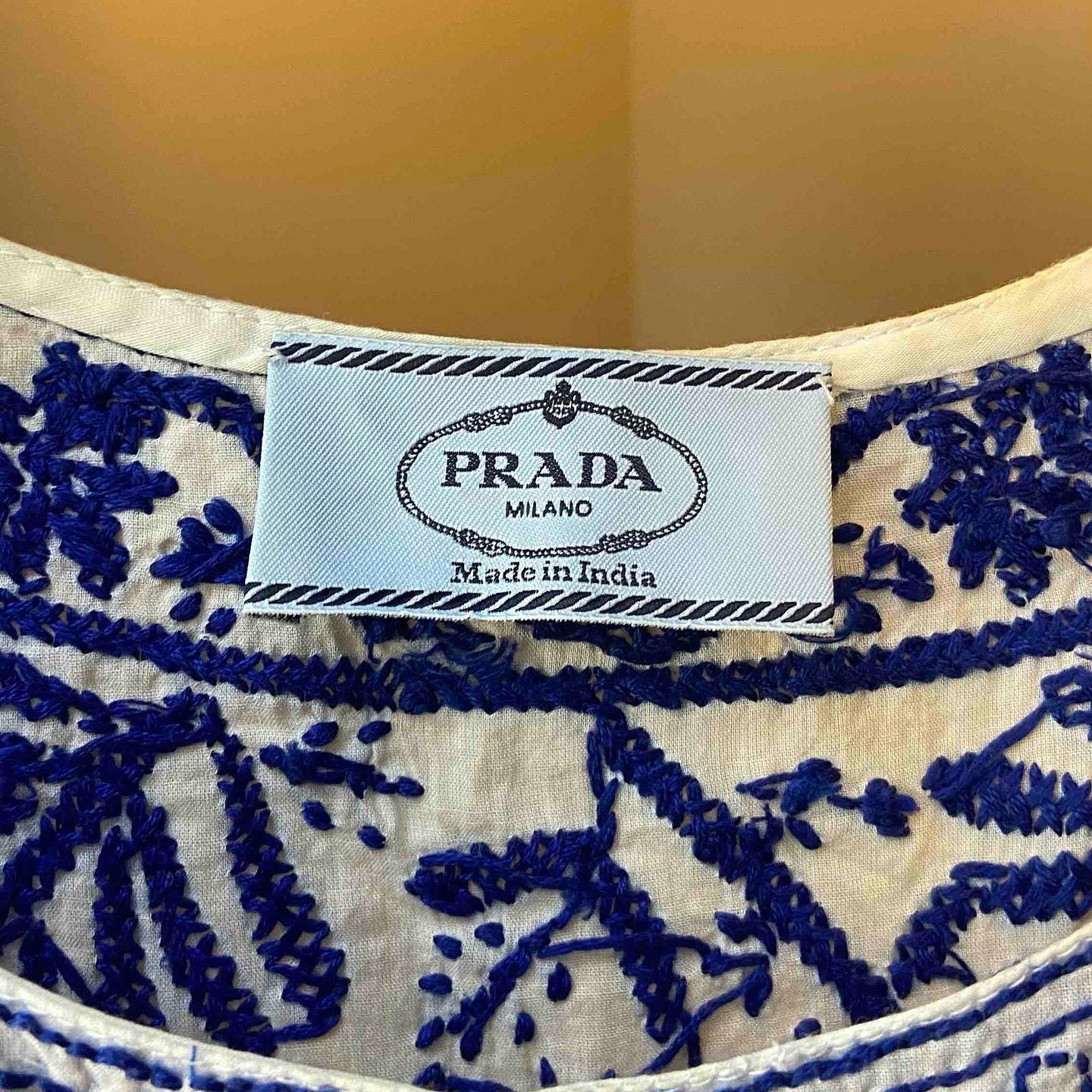 Prada Prada Blue White Embroidered Cotton Midi Dress Size 40 Size S / US 4 / IT 40 - 3 Thumbnail