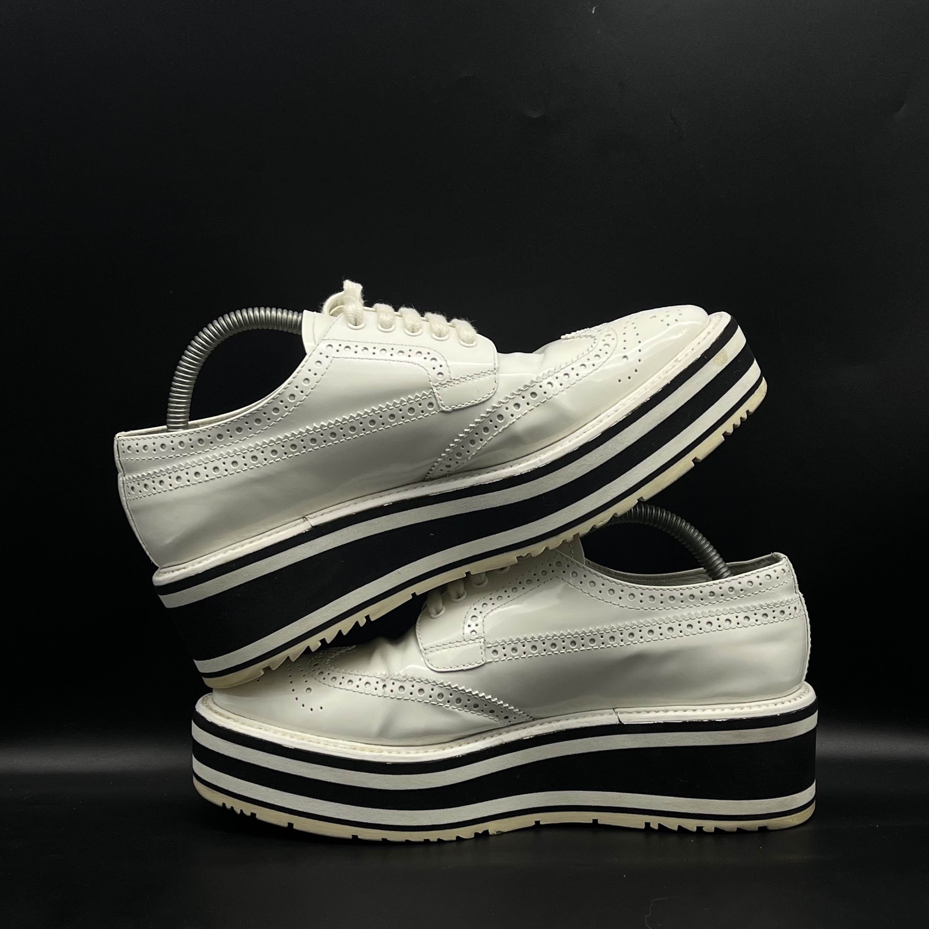 Prada Prada White Leather Platform Brogues Size 37.5 Size US 7.5 / IT 37.5 - 6 Thumbnail