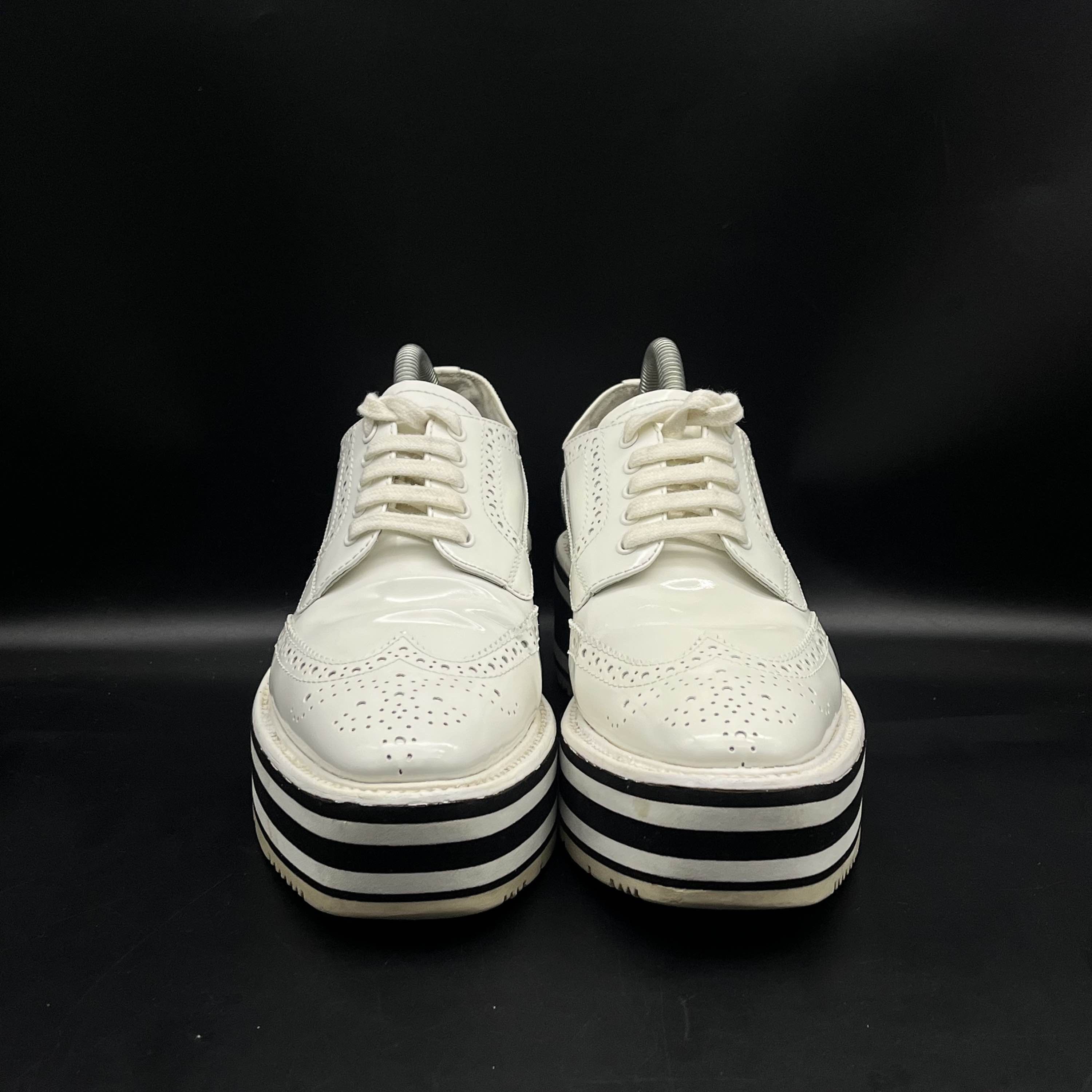 Prada Prada White Leather Platform Brogues Size 37.5 Size US 7.5 / IT 37.5 - 2 Thumbnail