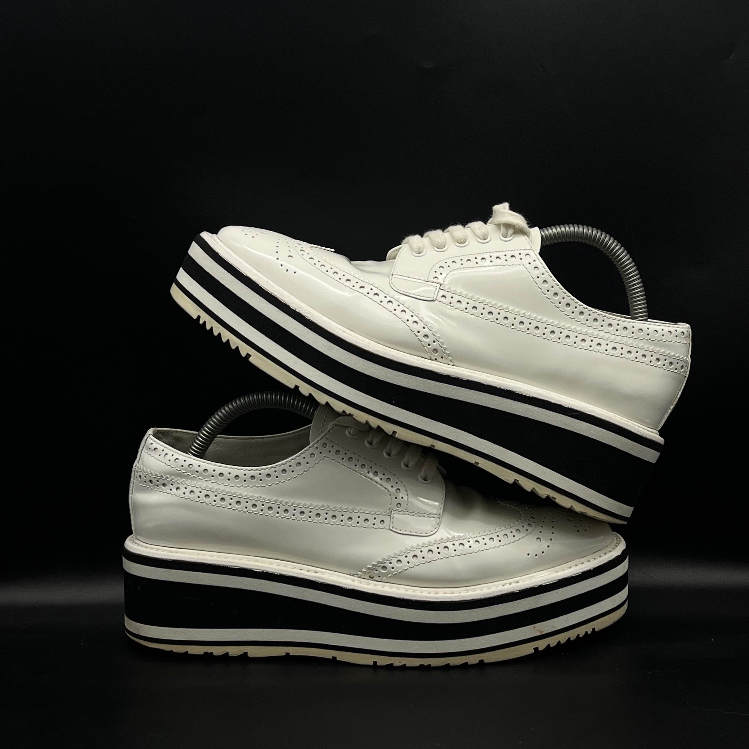 Prada Prada White Leather Platform Brogues Size 37.5 Size US 7.5 / IT 37.5 - 7 Thumbnail
