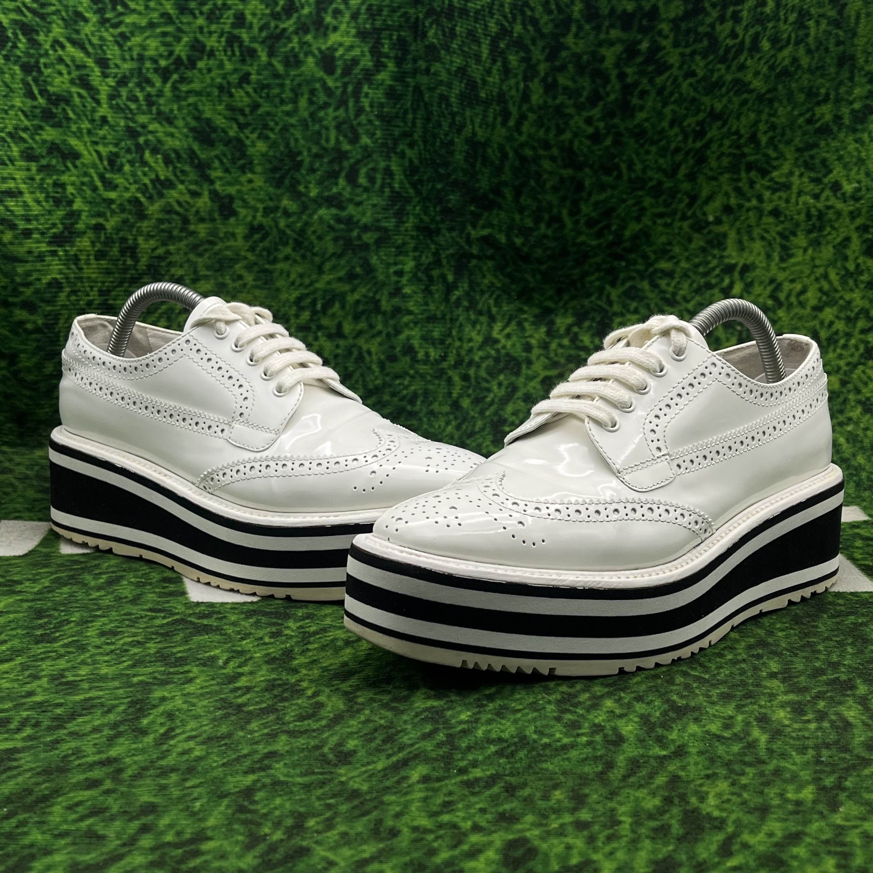 Prada Prada White Leather Platform Brogues Size 37.5 Size US 7.5 / IT 37.5 - 8 Thumbnail