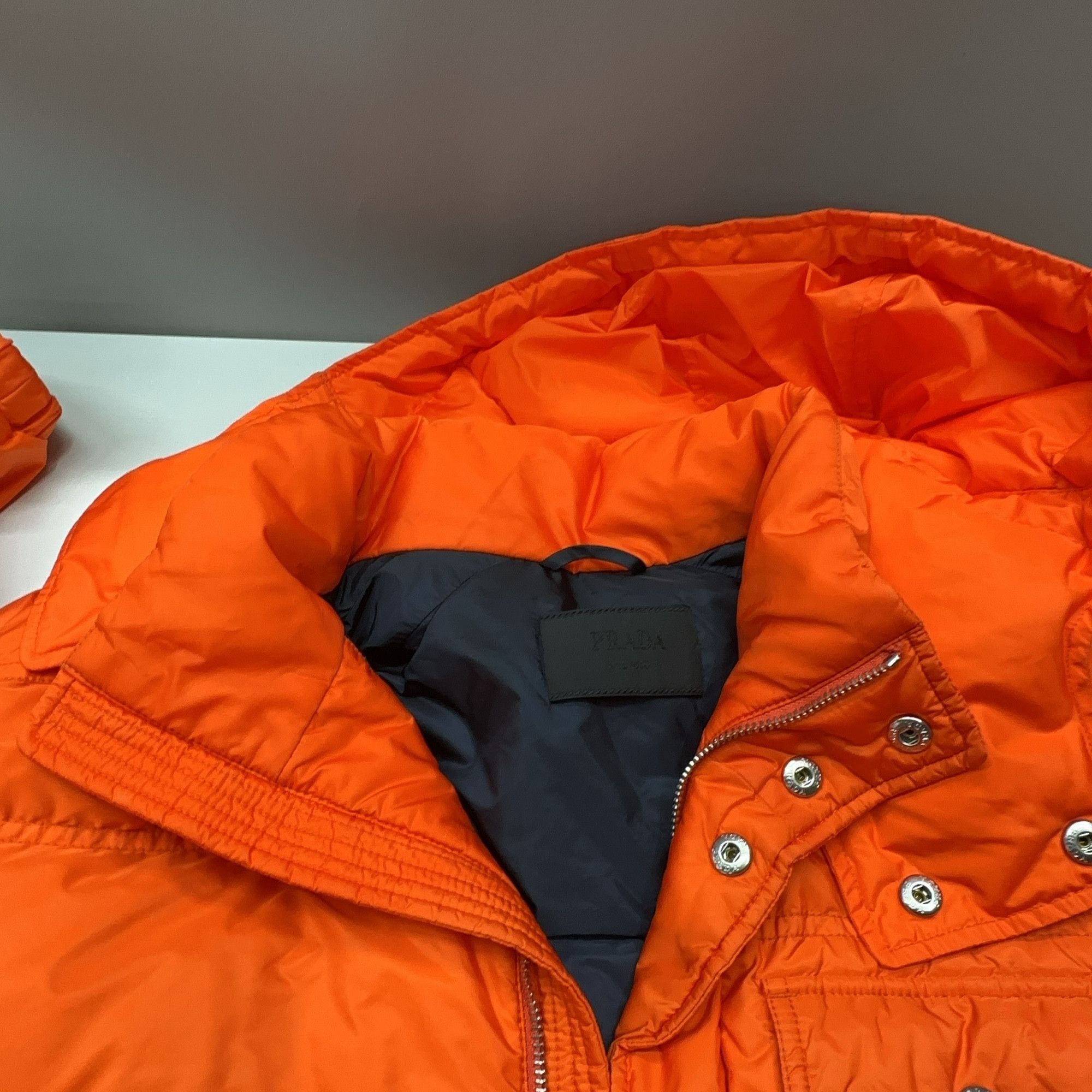 Prada Prada Orange Hooded Down Jacket Size 52 Size US L / EU 52-54 / 3 - 7 Thumbnail