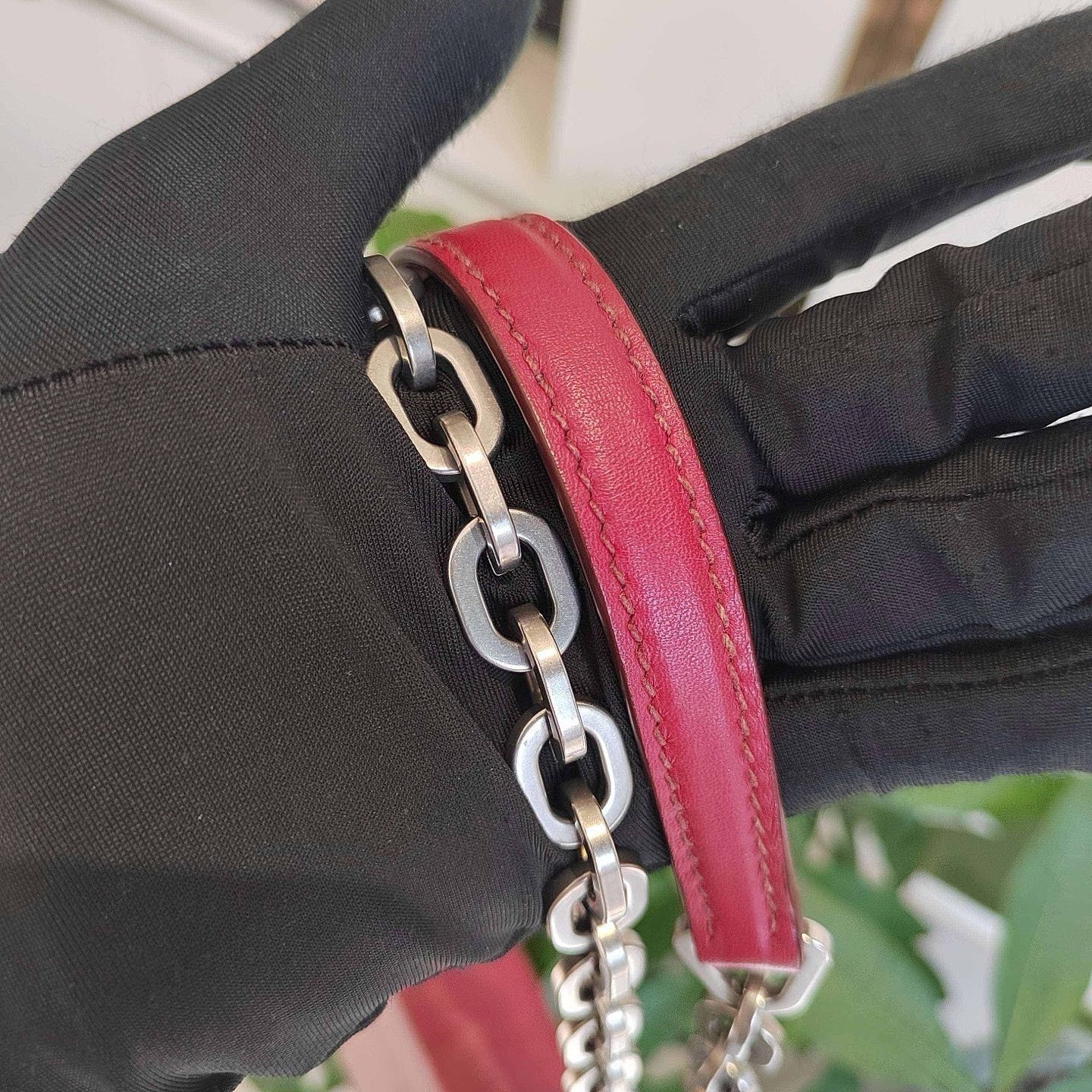 Prada Prada Red Leather Chain Shoulder Bag Size ONE SIZE - 10 Thumbnail