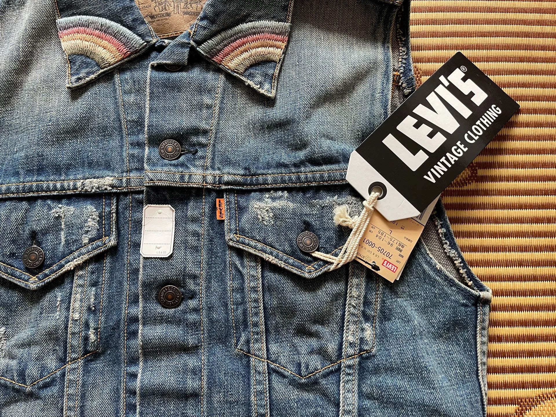 Levi's Vintage Clothing Levis LVC 3rd Washed Denim Embroidered Vest Size US XXS / EU 40 - 6 Thumbnail
