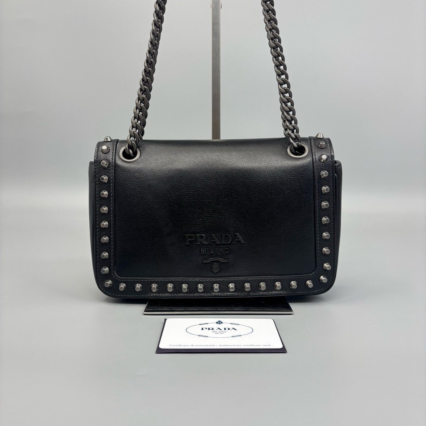 Prada Prada Studded Leather Shoulder Bag One Size Size ONE SIZE - 2 Thumbnail