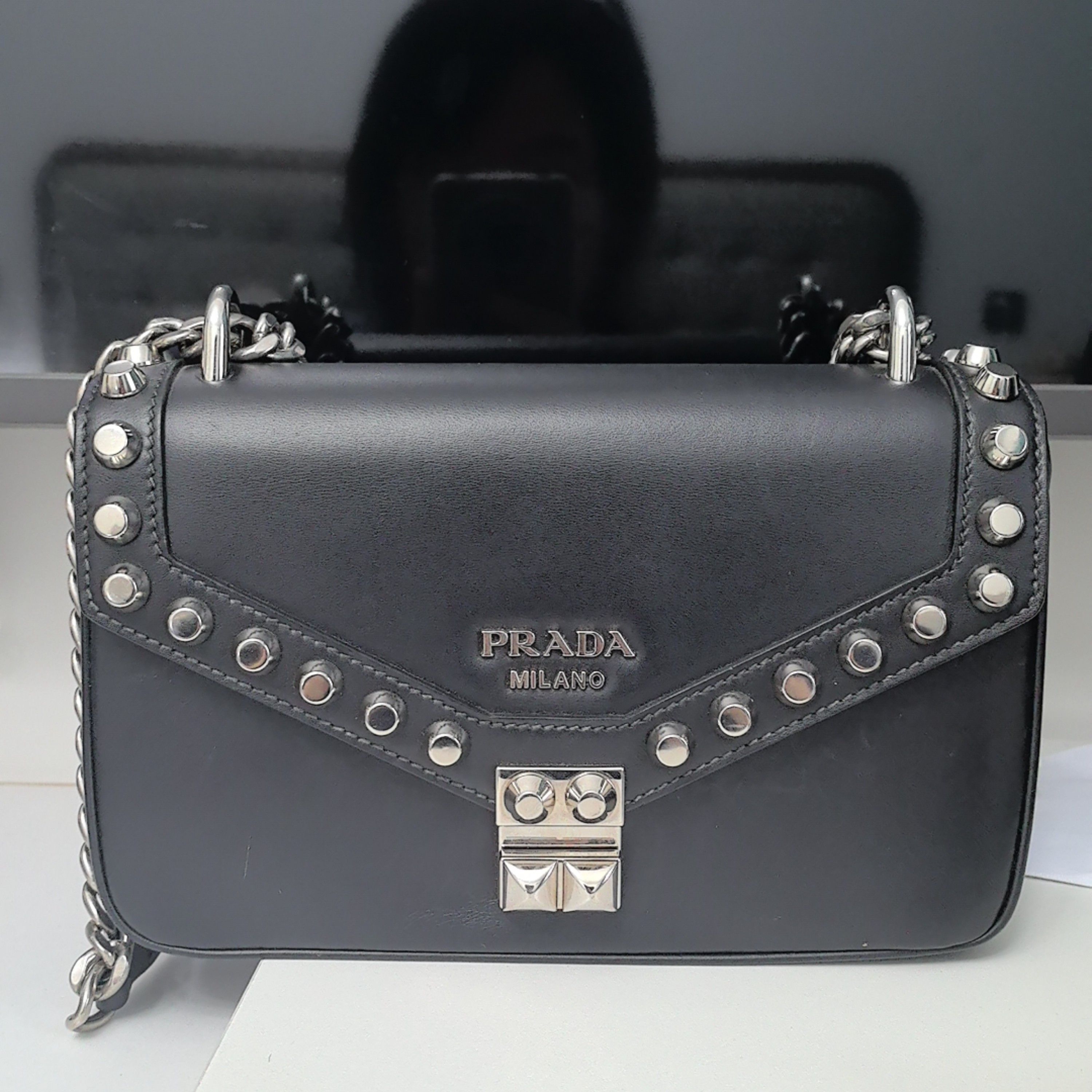 Prada Prada Studded Leather Shoulder Bag One Size Size ONE SIZE - 2 Thumbnail