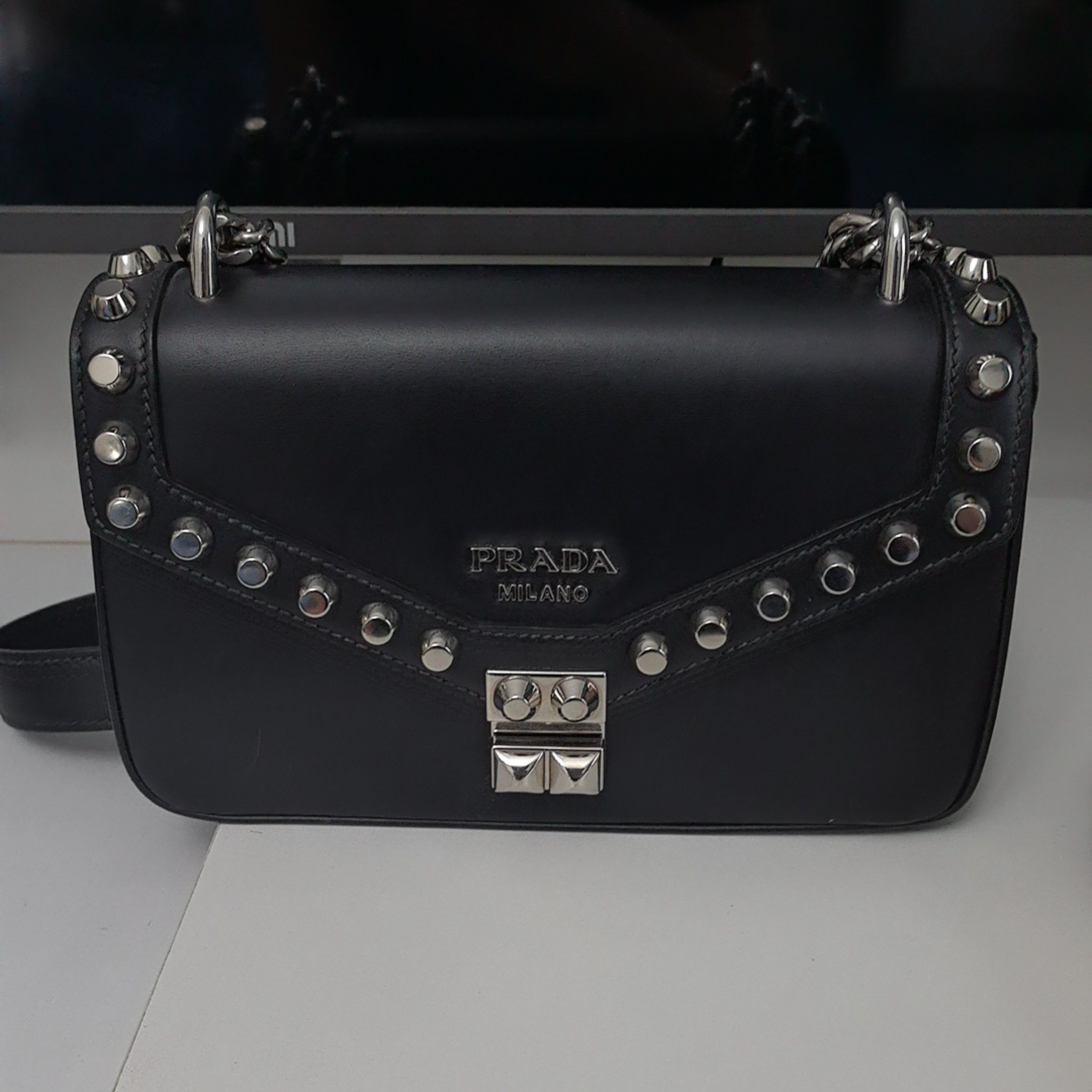 Prada Prada Studded Leather Shoulder Bag One Size Size ONE SIZE - 6 Thumbnail