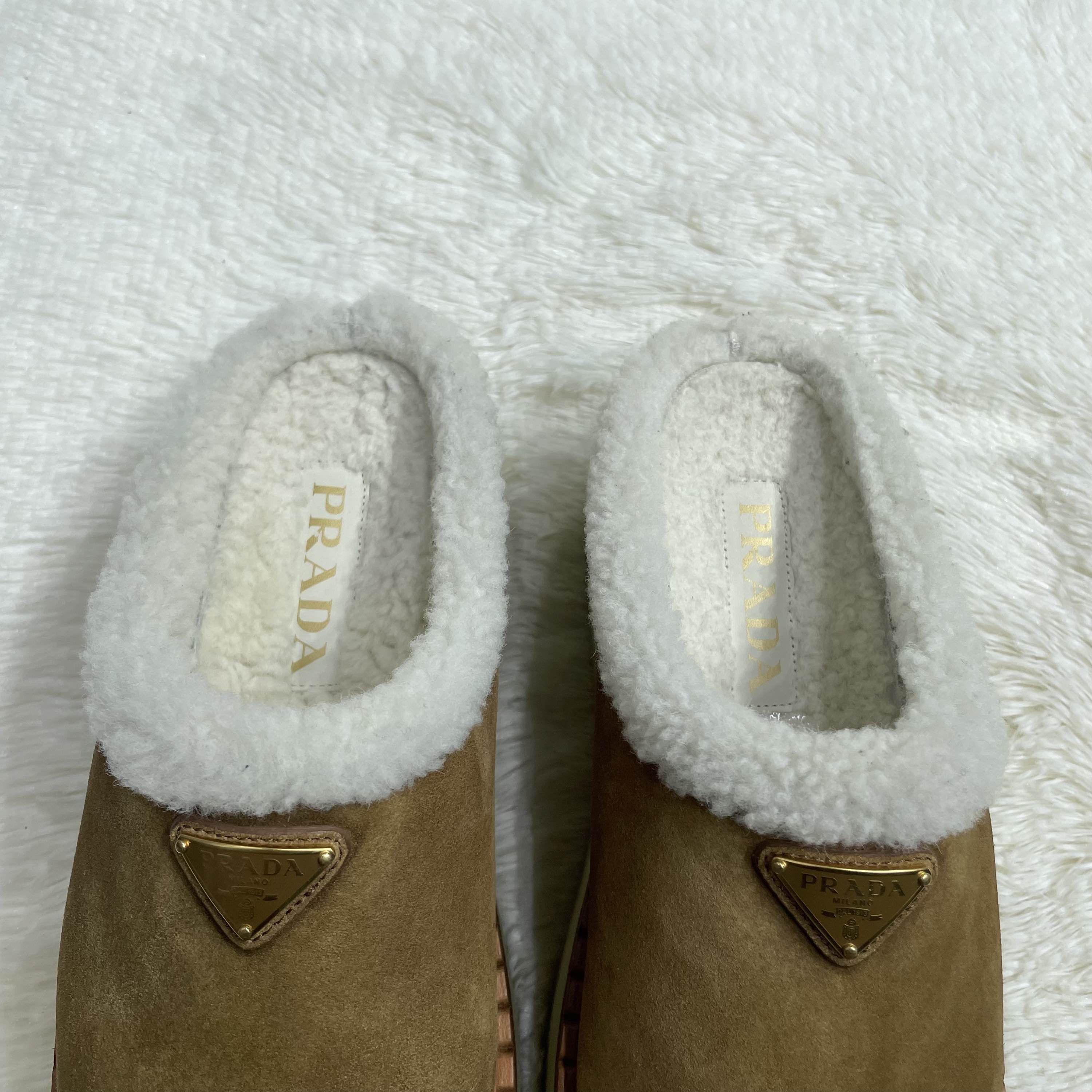 Prada Prada Suede Shearling Mules Size 38.5 Size US 8.5 / IT 38.5 - 8 Thumbnail