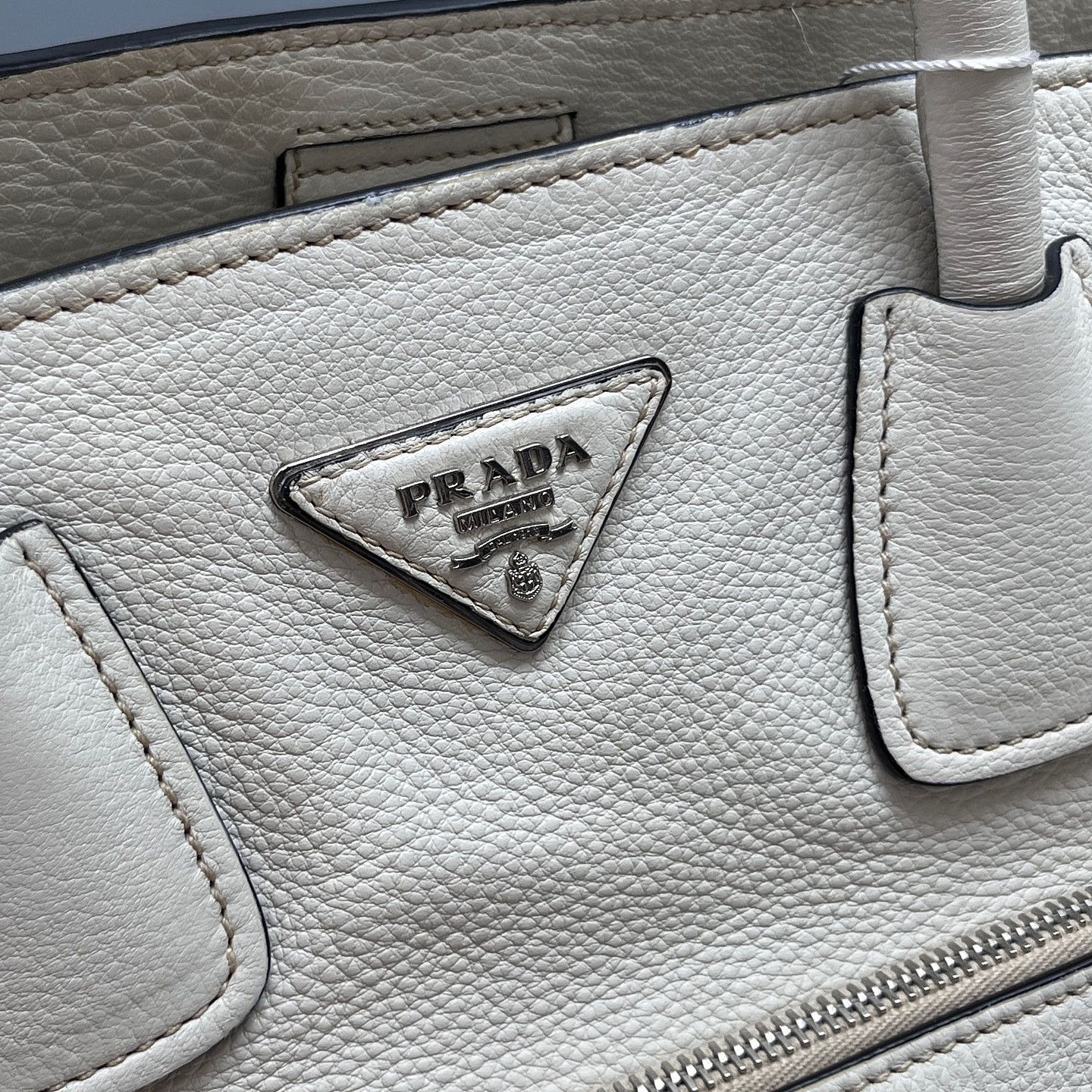Prada Prada Pebbled Leather Triangle Logo Tote Bag Size ONE SIZE - 10 Thumbnail