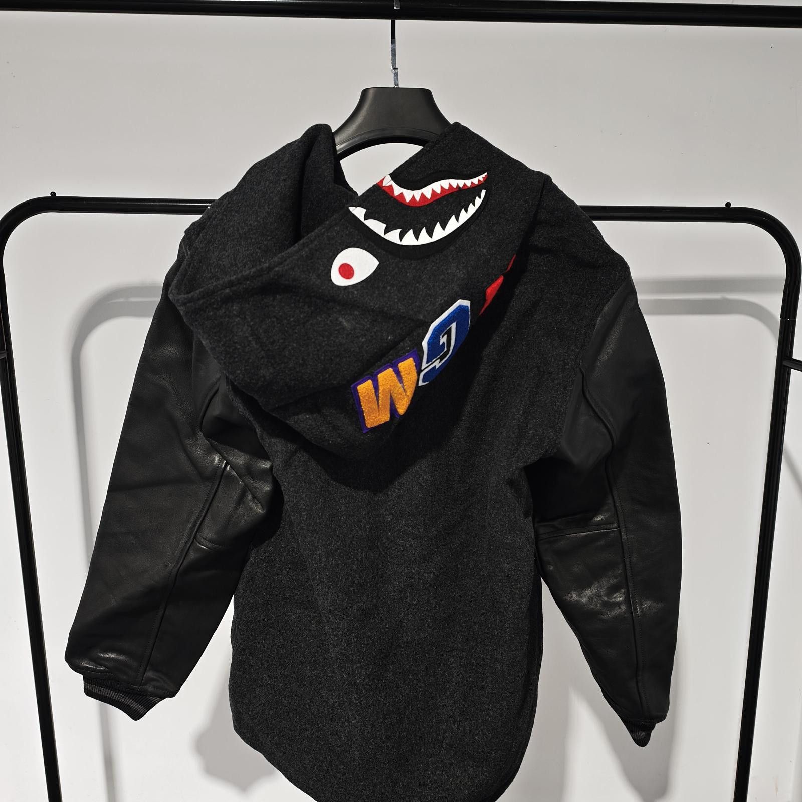 Bape A BATHING APE Shark Wool Leather Bomber Size XL Size US XL / EU 56 / 4 - 2 Thumbnail
