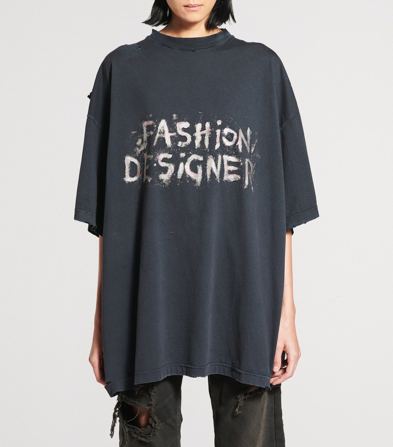 Balenciaga Fashion Designer Shrunk T-Shirt in Faded Black Size US S / EU 44-46 / 1 - 3 Thumbnail