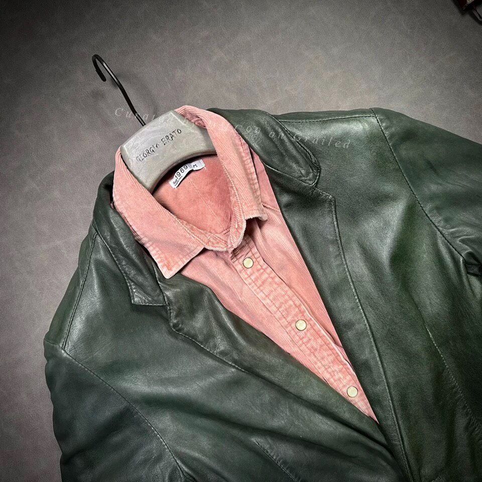 Giorgio Brato Giorgio Brato Men's Green Leather Jacket Size US M / EU 48-50 / 2 - 2 Thumbnail