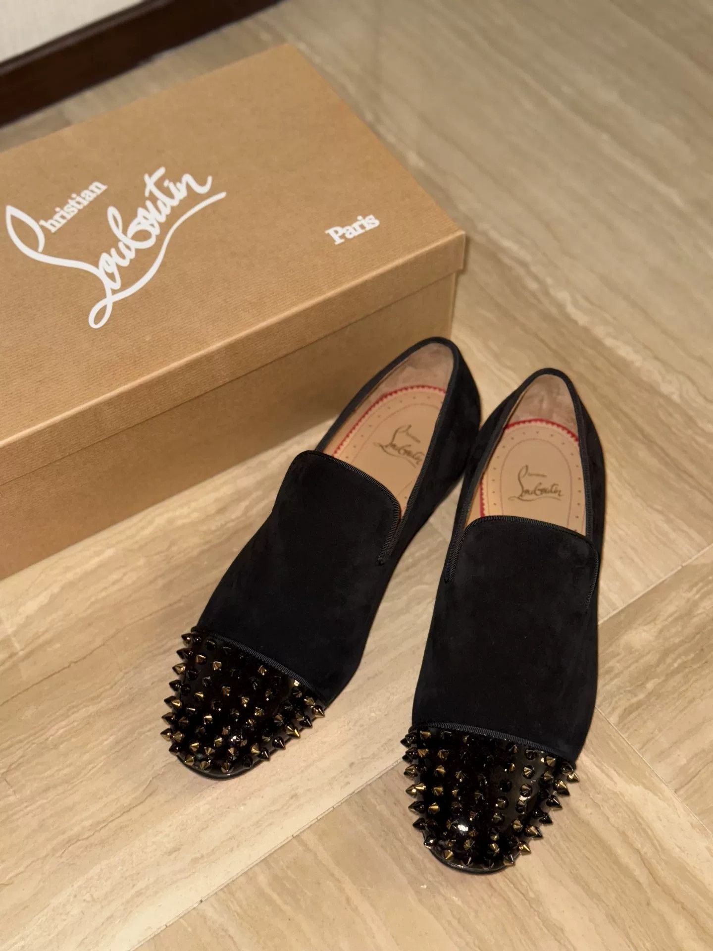 Christian Louboutin Christian Louboutin Black Velvet Rivet Loafers Size US 9 / EU 42 - 2 Thumbnail