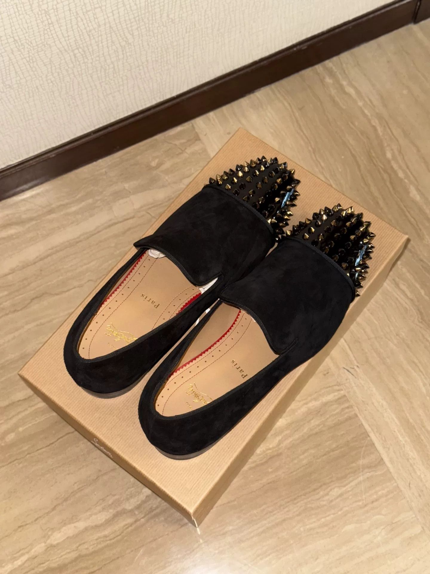 Christian Louboutin Christian Louboutin Black Velvet Rivet Loafers Size US 9 / EU 42 - 3 Thumbnail