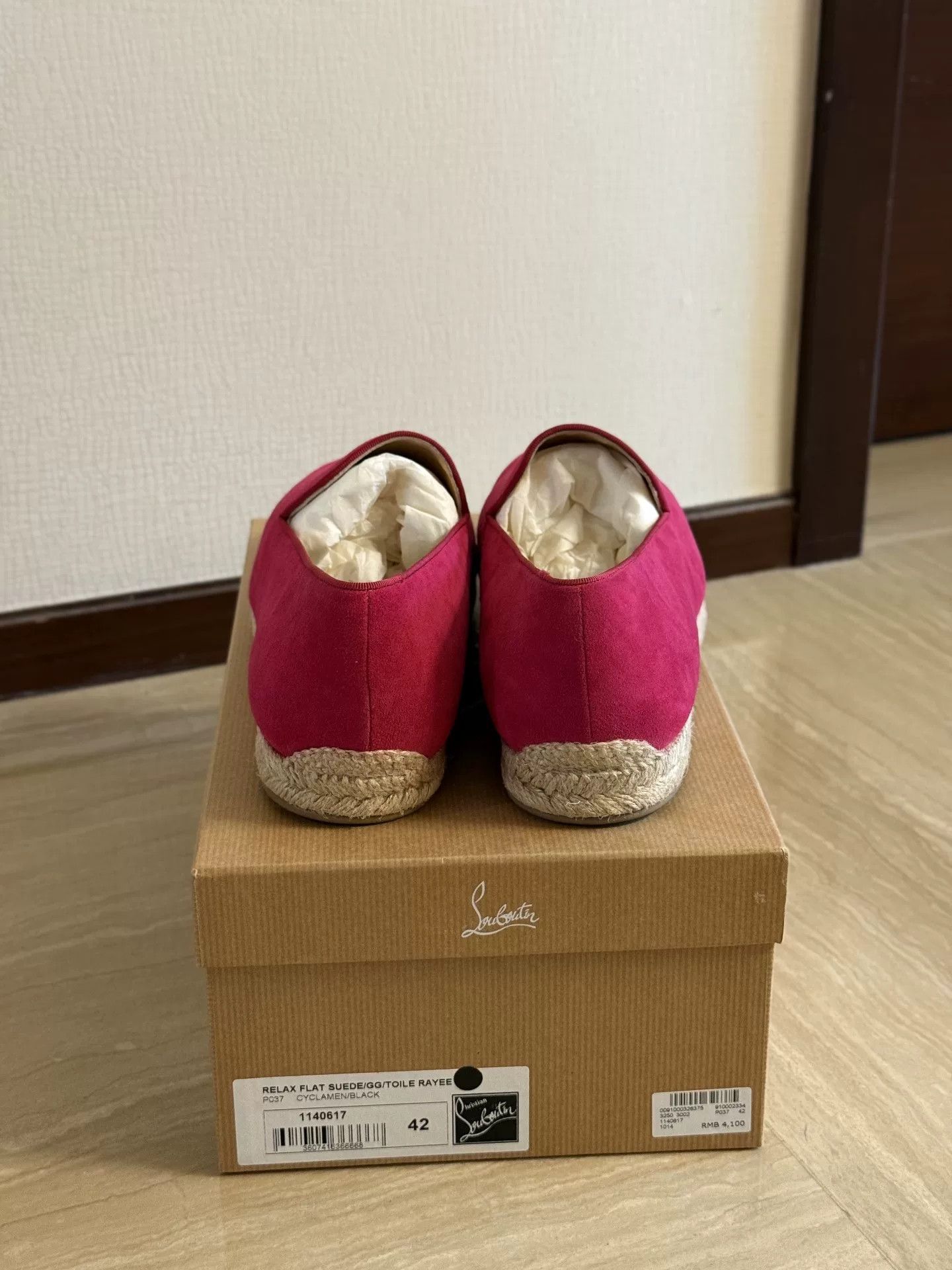 Christian Louboutin Christian Louboutin Men's Pink Velvet Straw Slip-On Size US 9 / EU 42 - 4 Thumbnail