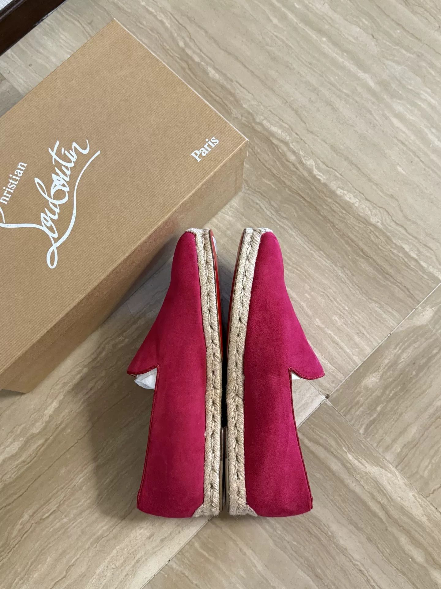 Christian Louboutin Christian Louboutin Men's Pink Velvet Straw Slip-On Size US 9 / EU 42 - 6 Thumbnail