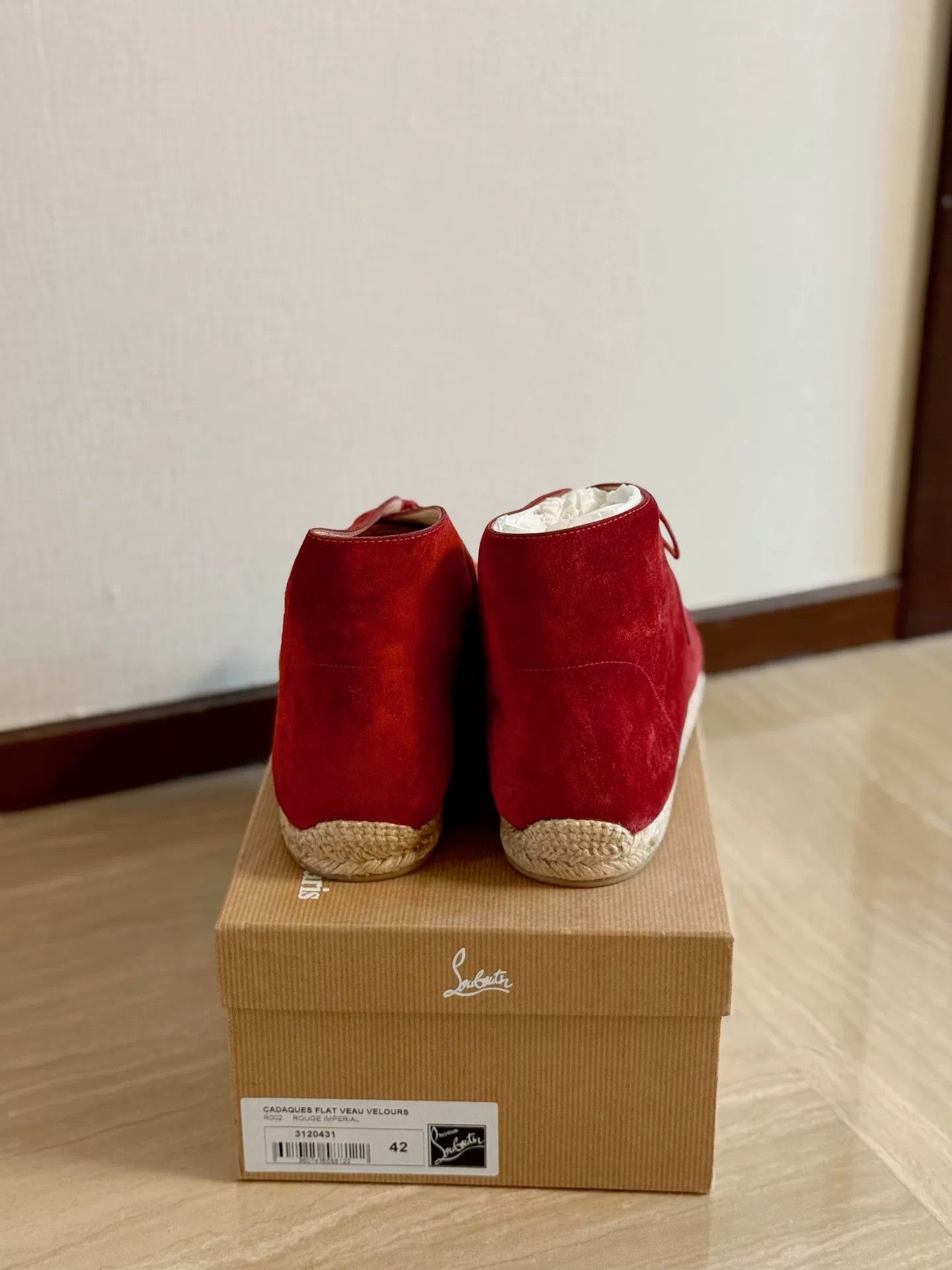 Christian Louboutin Christian Louboutin Red Velvet High-Top Woven Shoes Size US 9 / EU 42 - 7 Thumbnail