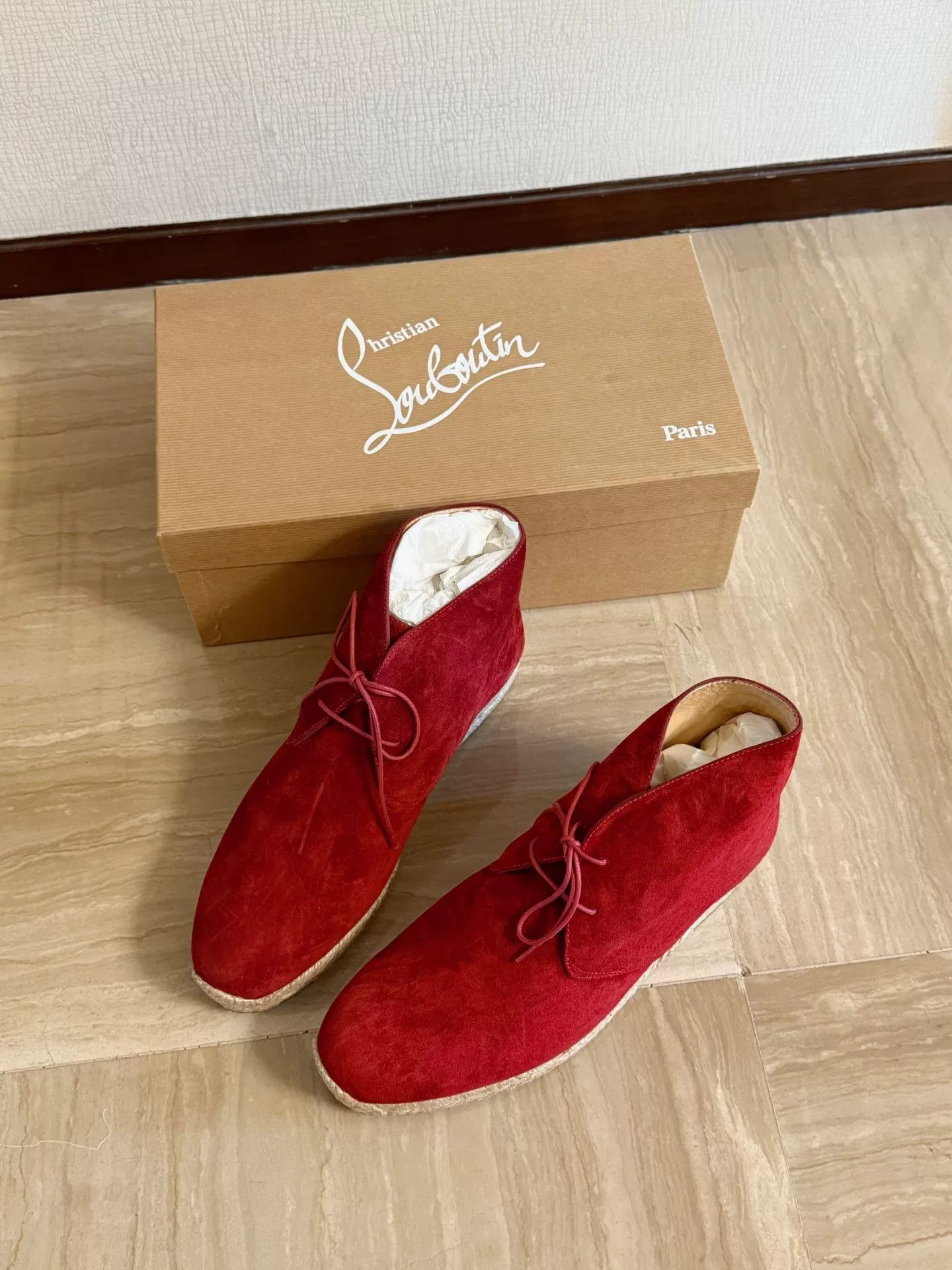 Christian Louboutin Christian Louboutin Red Velvet High-Top Woven Shoes Size US 9 / EU 42 - 2 Thumbnail