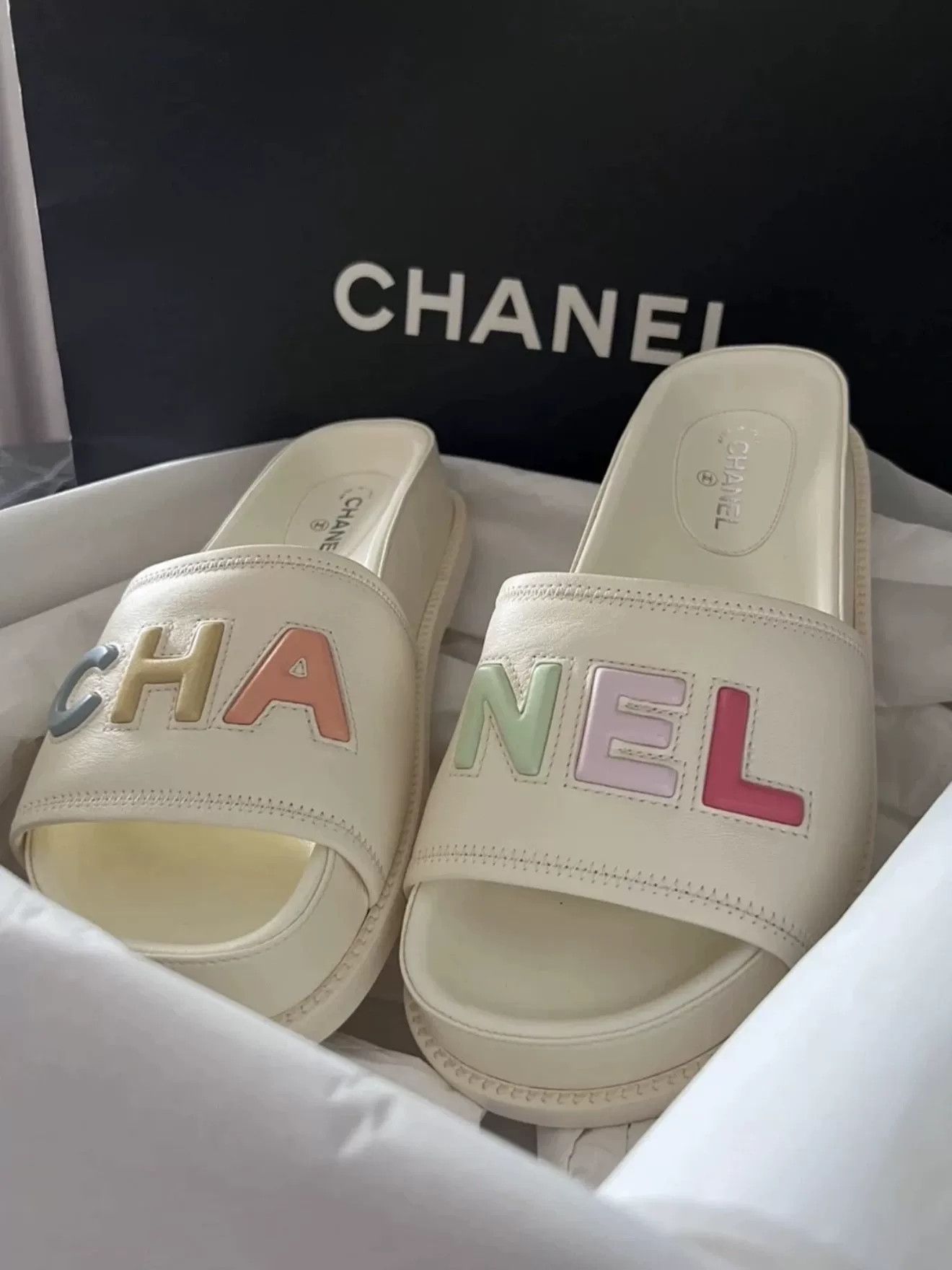Chanel Chanel Women's Colorful Letter Slide Sandals Size US 5.5 / IT 35.5 - 9 Thumbnail