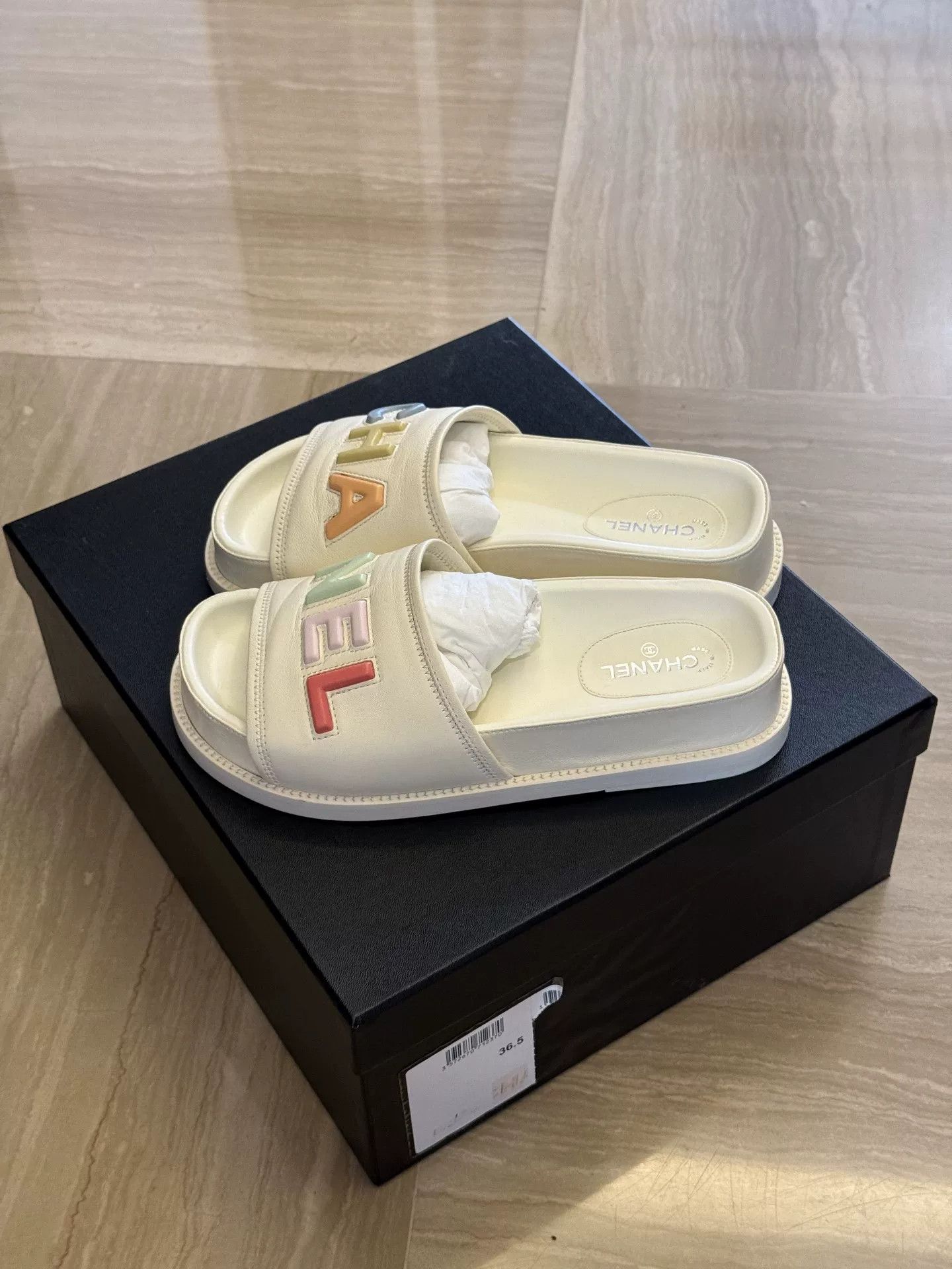Chanel Chanel Women's Colorful Letter Slide Sandals Size US 5.5 / IT 35.5 - 2 Thumbnail