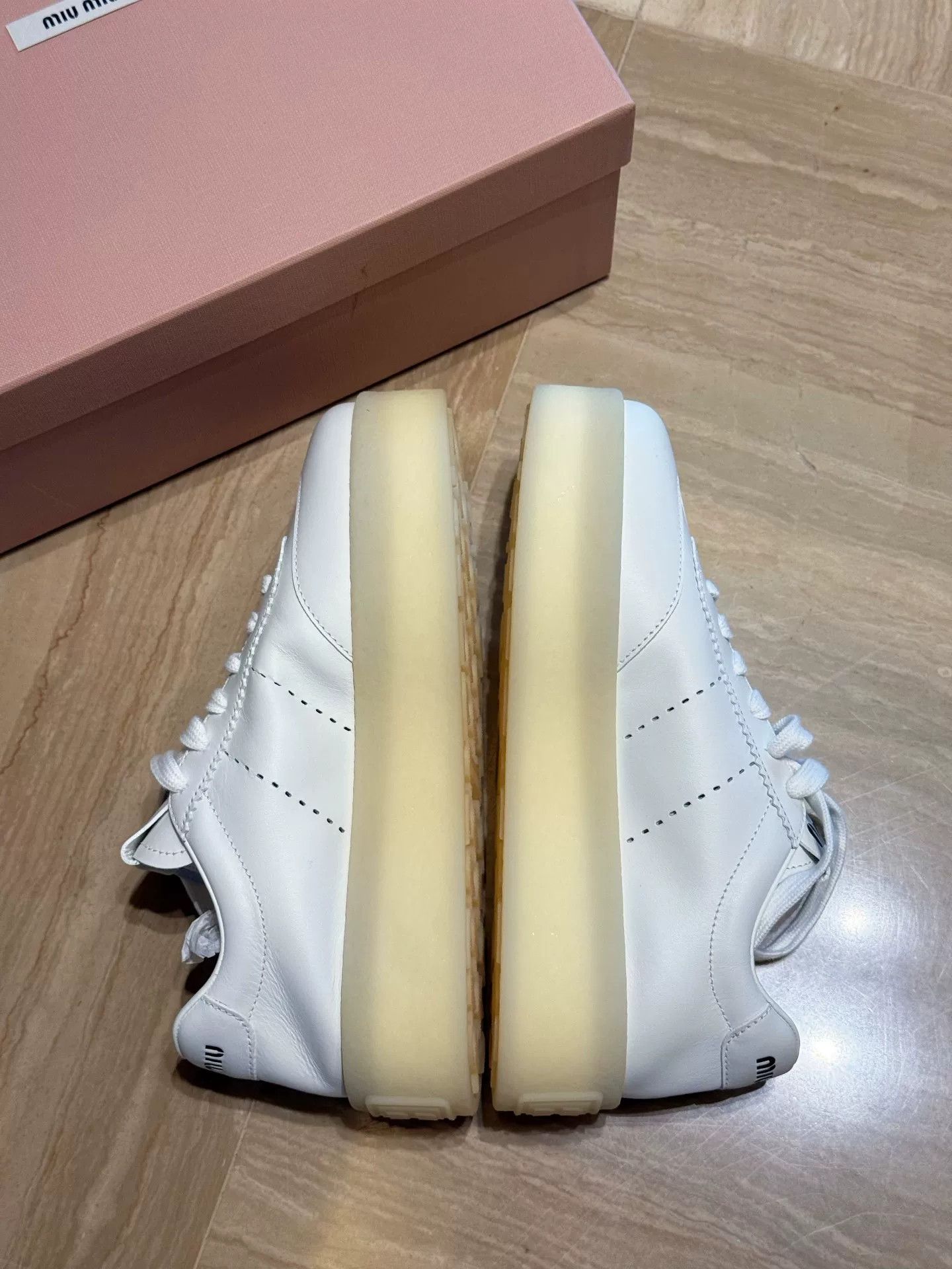 Miu Miu MiuMiu White Leather Platform Women's Sneakers Size US 5.5 / IT 35.5 - 5 Thumbnail