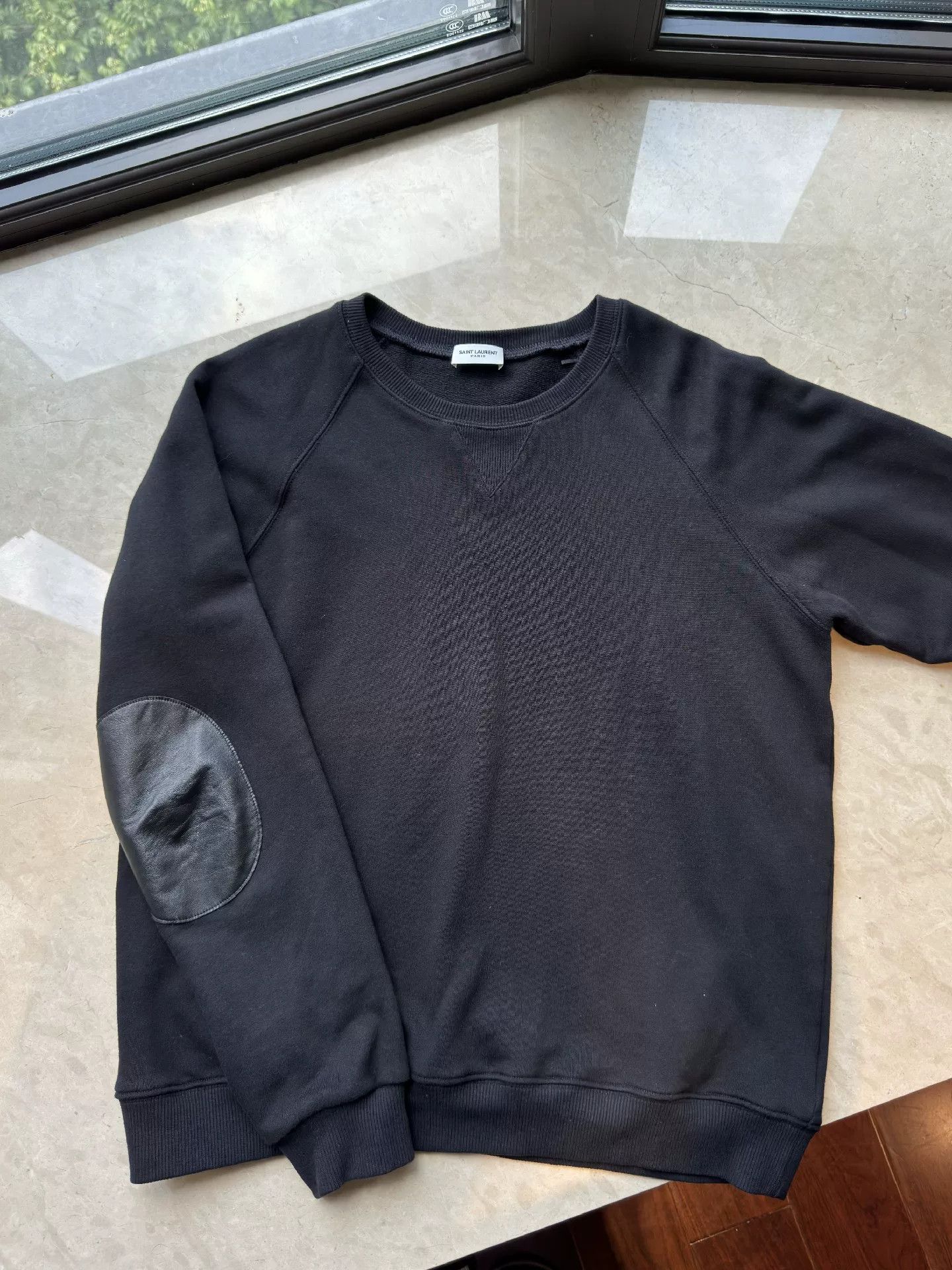 Yves Saint Laurent YSL Men's Patchwork Leather Crewneck Sweatshirt Size US XL / EU 56 / 4 - 3 Thumbnail