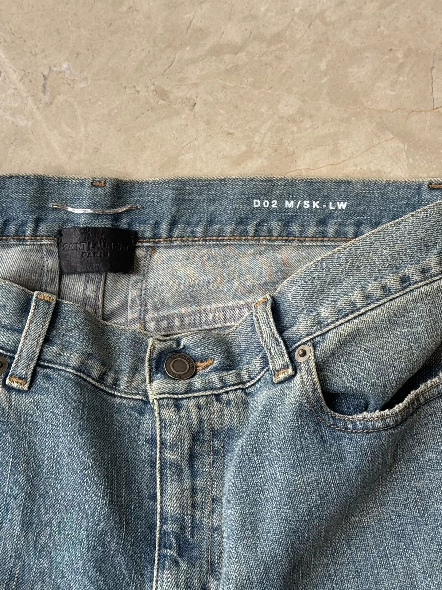 Saint Laurent Paris YSL Men's Washed Blue Ripped Jeans Size US 33 - 6 Thumbnail