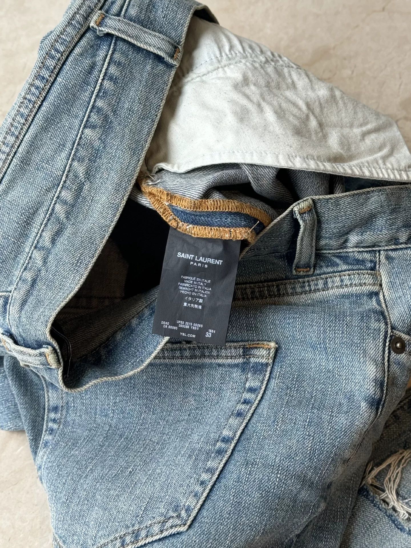 Saint Laurent Paris YSL Men's Washed Blue Ripped Jeans Size US 33 - 7 Thumbnail