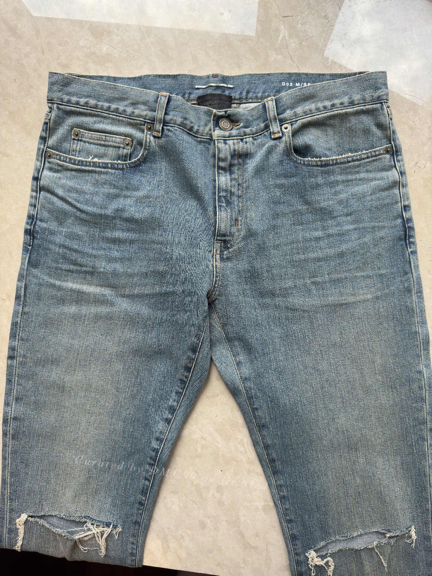 Saint Laurent Paris YSL Men's Washed Blue Ripped Jeans Size US 33 - 4 Thumbnail