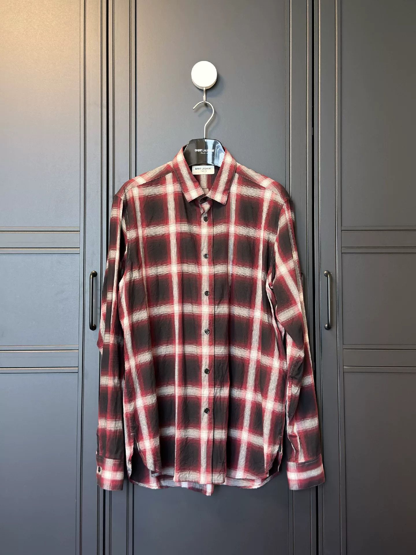 Yves Saint Laurent YSL Men's Red Plaid Shirt Size US M / EU 48-50 / 2 - 2 Thumbnail